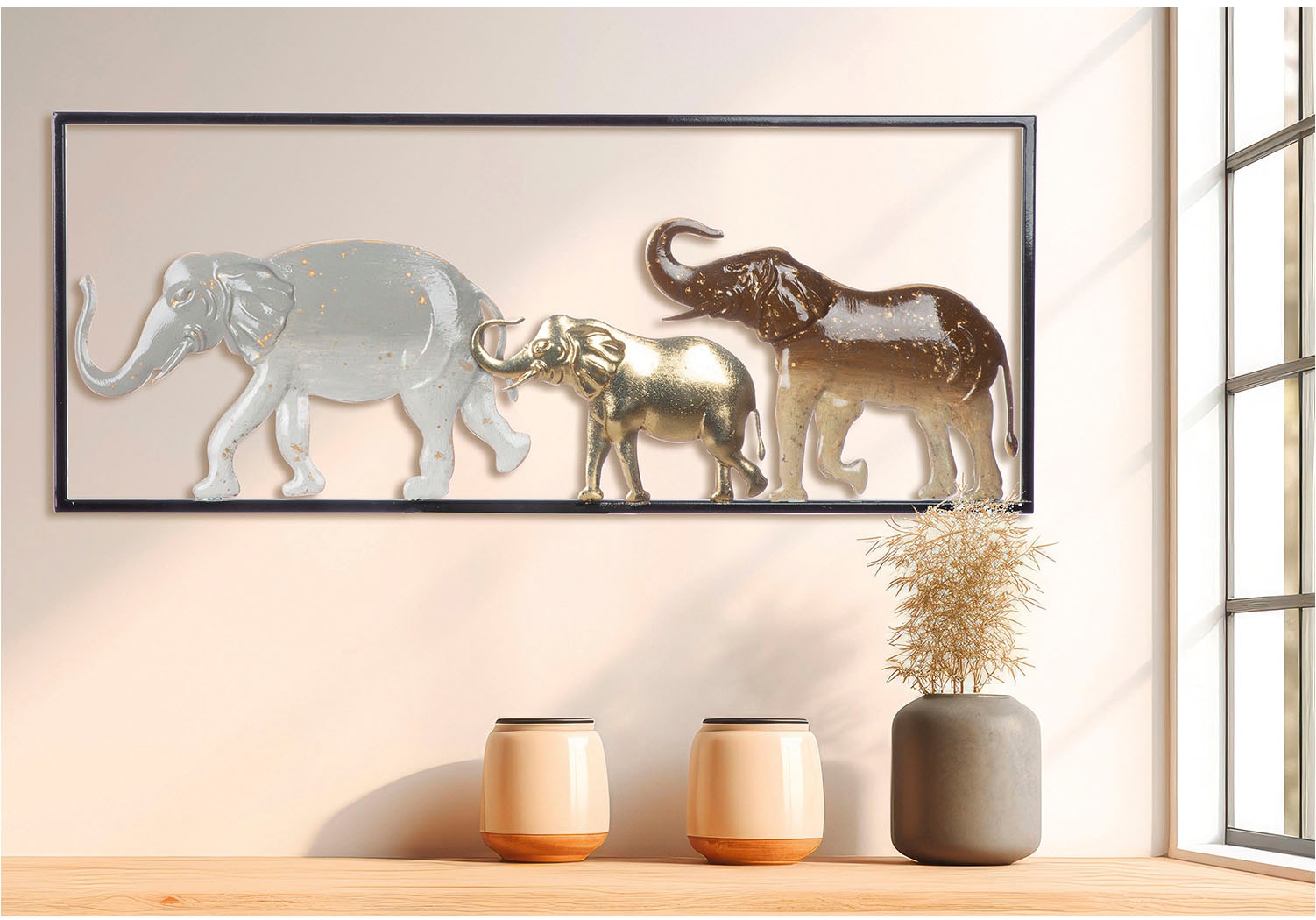 Casablanca by Gilde Wanddekoobjekt »Wandrelief rechteckig Savanne braun; goldfarben; grau H. 25 cm«, (1 St.)