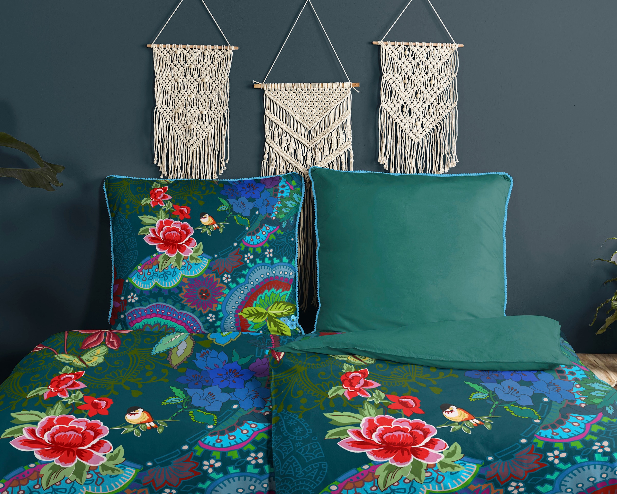 Happiness Wendebettwäsche »Happy«, Baumwolle, Perkal, 135x200, Reißverschluss, Wendeoptik, Bunt, Blumen