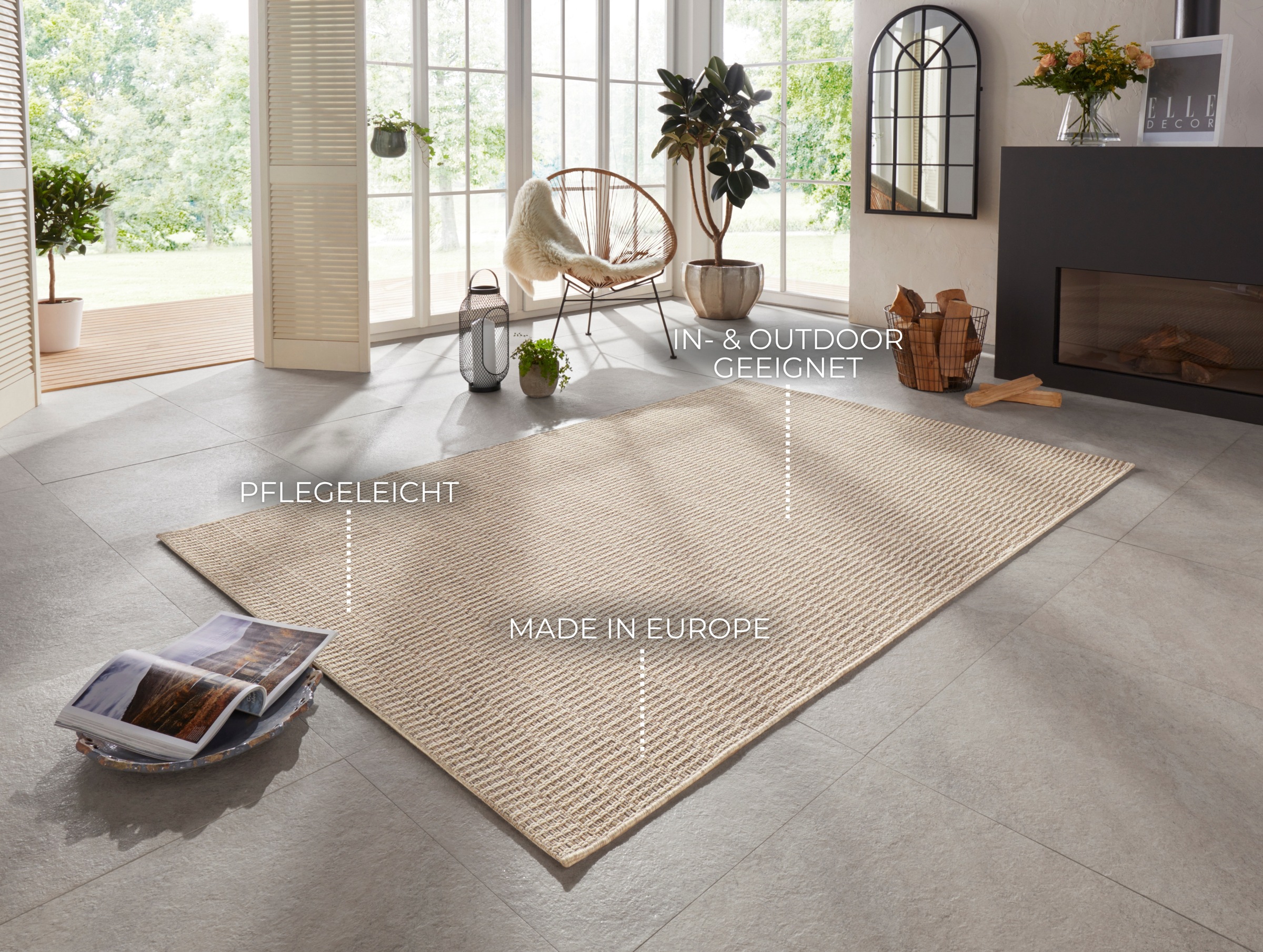 Teppich ELLE DECORATION "Dreux" Gr. 3, beige (creme), B:120cm H:8mm L:170cm, Kunstfaser, Teppiche, Teppich, In-& Outdoor, Wetterfest, Balkon, Garten, Wohnzimmer, Wasserfest 3