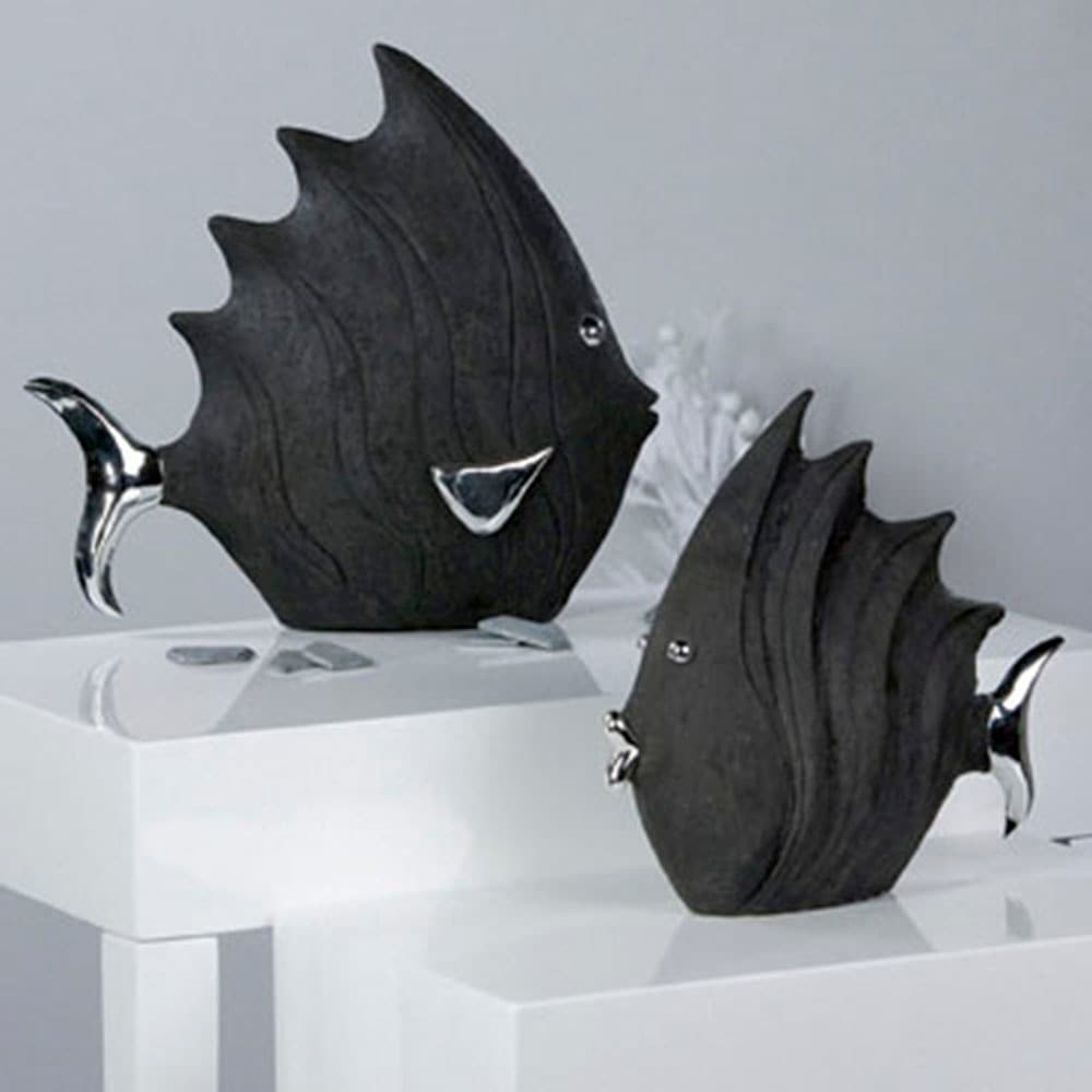 Casablanca by Gilde Tierfigur "Figur Fisch" Schwarze Steinoptik mit silbernen Akzenten