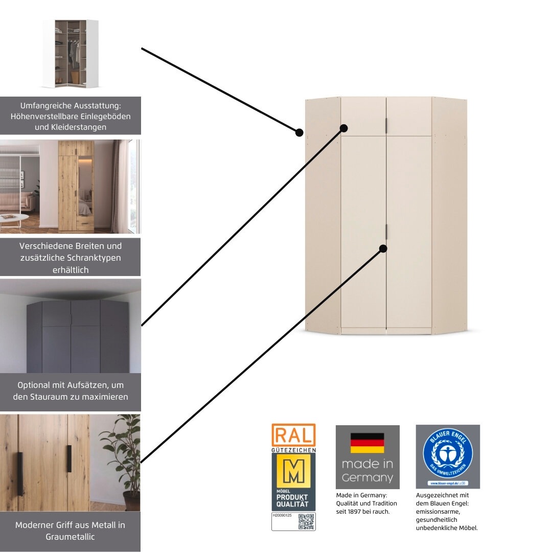 Thumbnail - rauch Kleiderschrank "Eckschrank Schrank Ankleidezimmer Schlafzimmer Garderobe LAGOA" voll ausgestattet viel Stauraum, o...