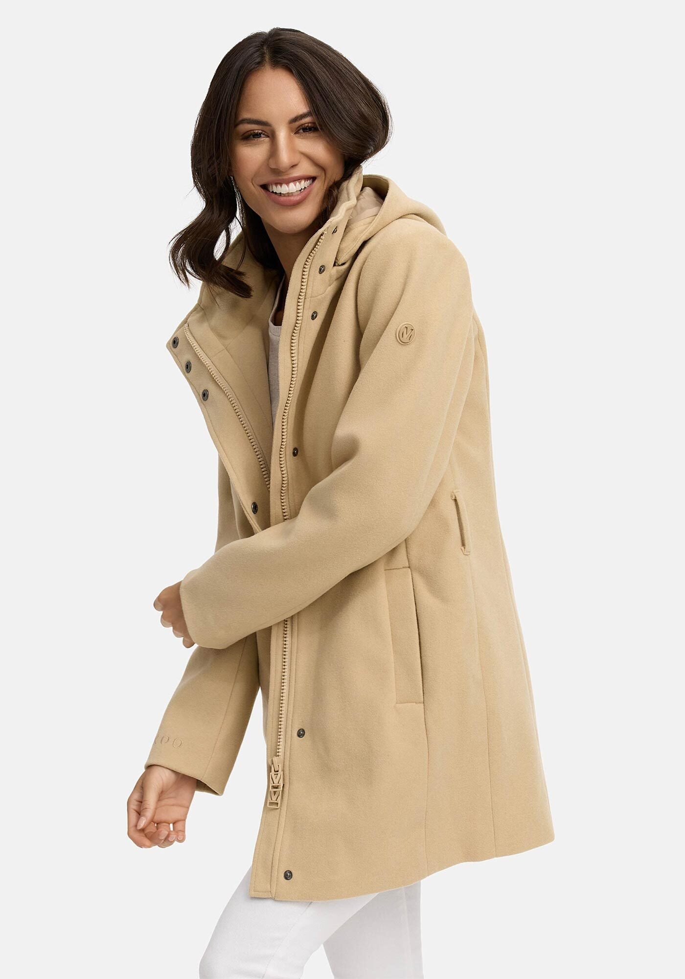 Marikoo Kurzmantel »Katalinaa«, Eleganter Wickel Mantel mit Taillengürtel und Oversized Hood Kapuze