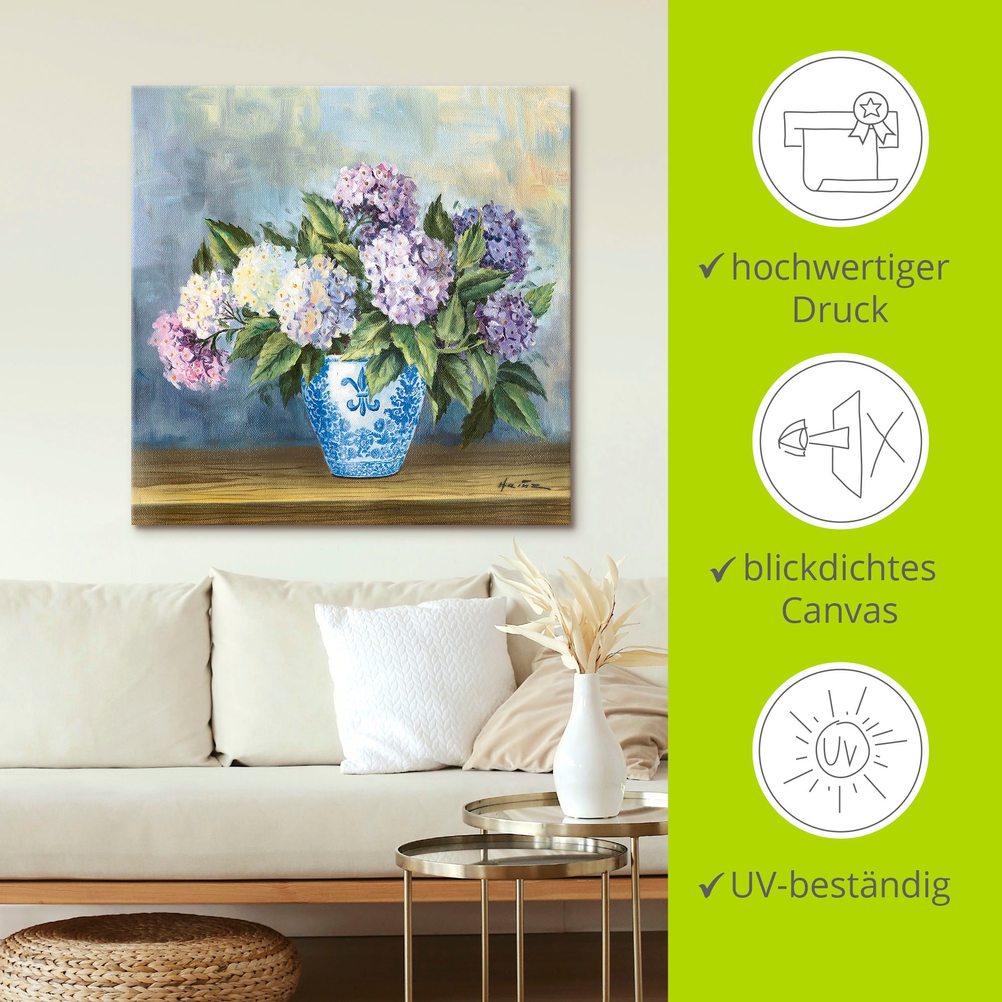 Artland Wandbild »Hortensien«, Blumenbilder, (1 St.), als Alubild, Outdoorbild, Leinwandbild in verschied. Größen