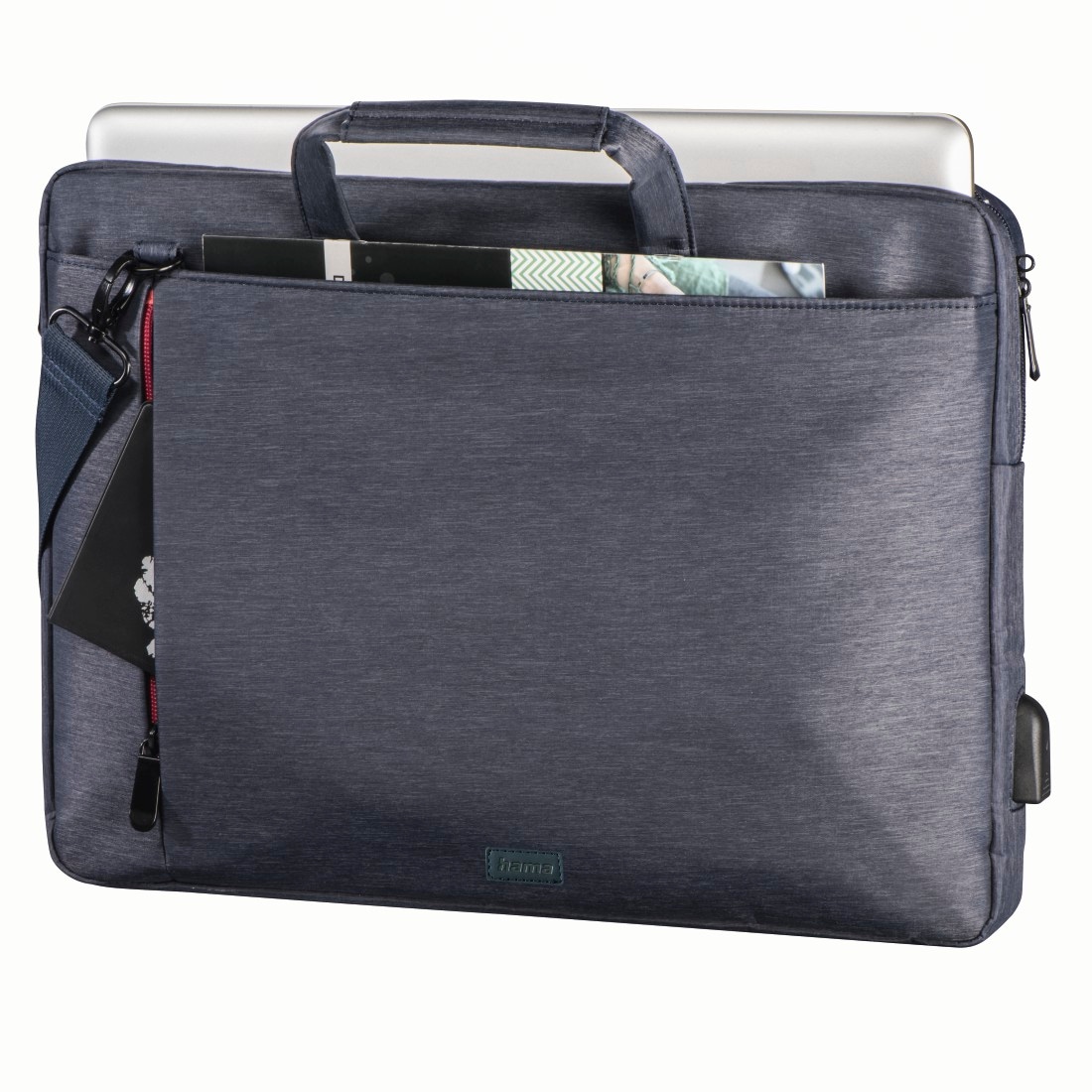 Hama Laptoptasche »Notebook Tasche bis 44cm (17,3"), Farbe Blau, modisches Design«, Mit Tabletfach, Vordertaschen, Organizerstruktur, Trolleyband,USB-Port