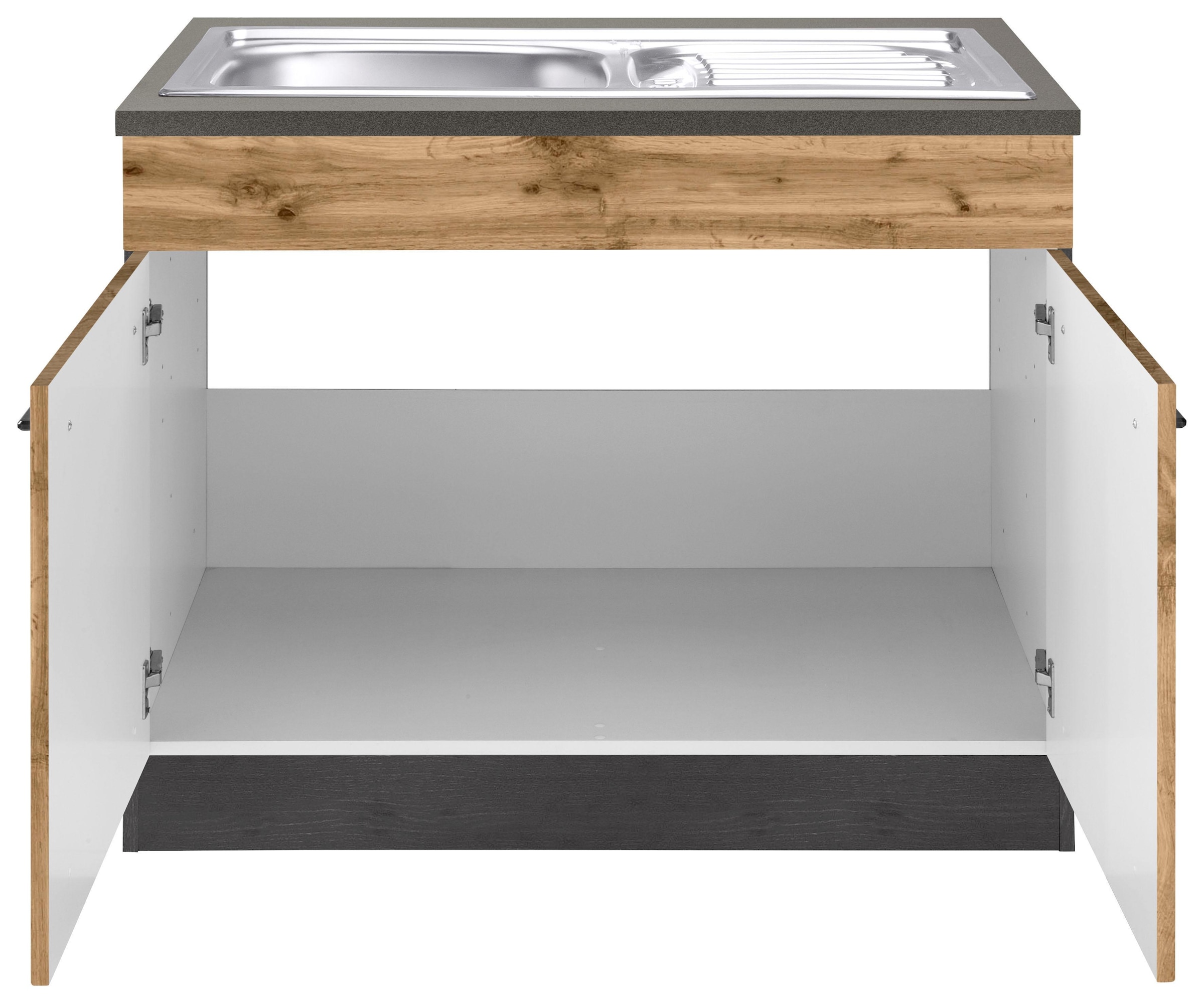 KOCHSTATION Spülenschrank »KS-Tulsa«, 100 cm breit, 2 Türen, Metallgriff, MDF Front, inkl. Einbauspüle