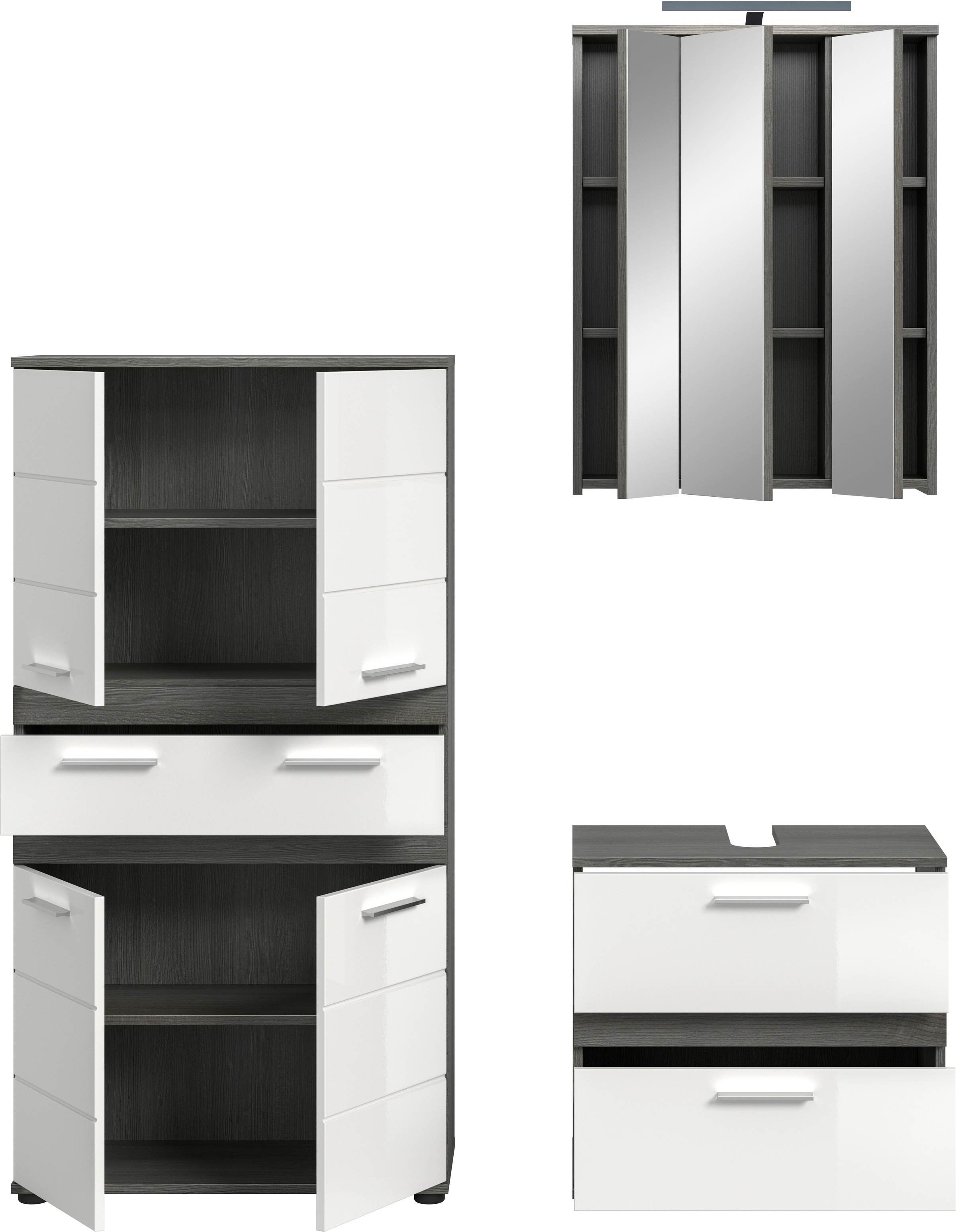 welltime Badmöbel-Set »LUCCA, 3-tlg. Badkombination, viel Stauraum, modernes Design« 3 Stk. tlg.