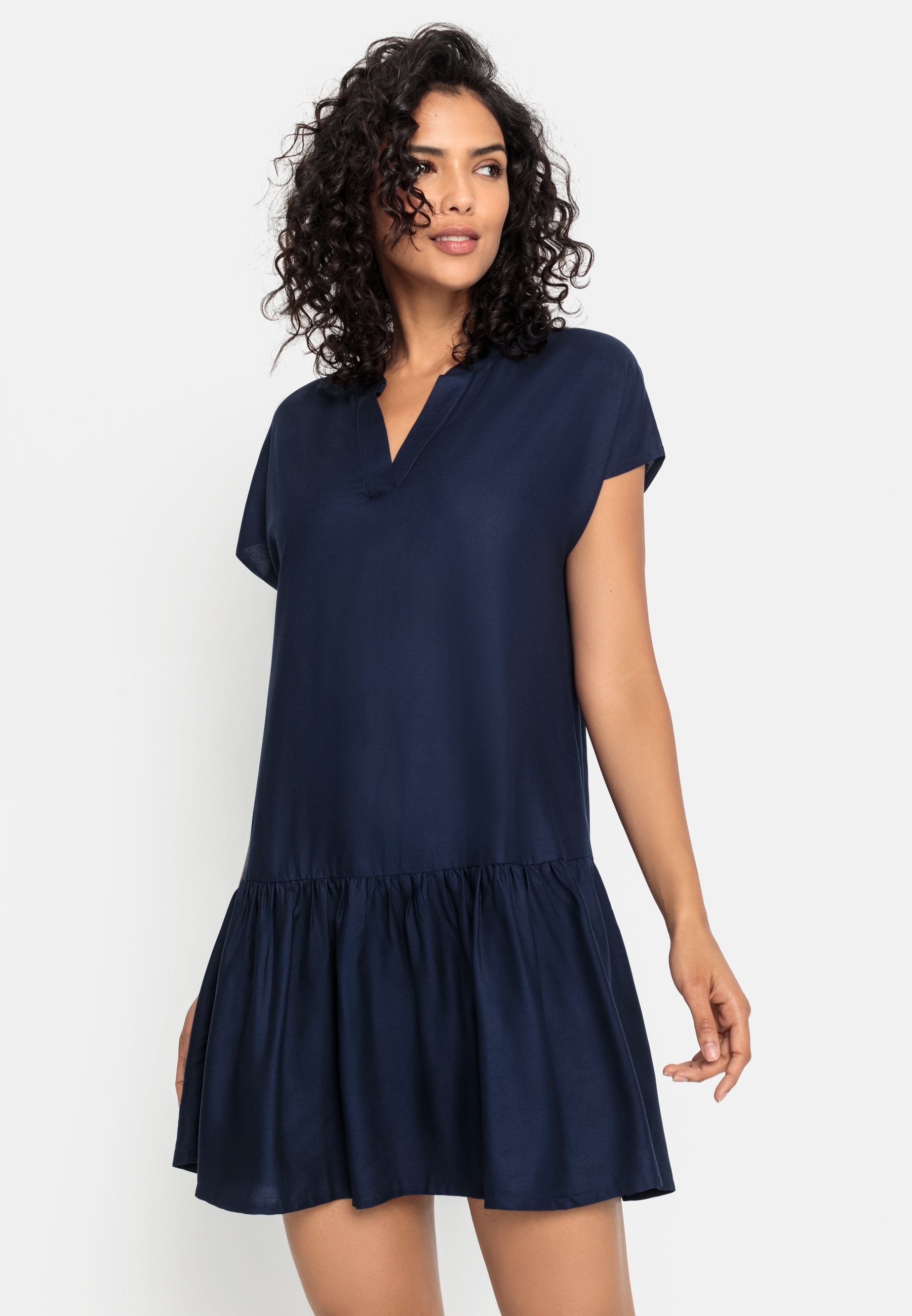 s.Oliver Blusenkleid "mit Volant am Rock" Ohne Taschen luftiges Tunikakleid, Sommerkleid,leichtes Strandkleid,Cover-up, Basic