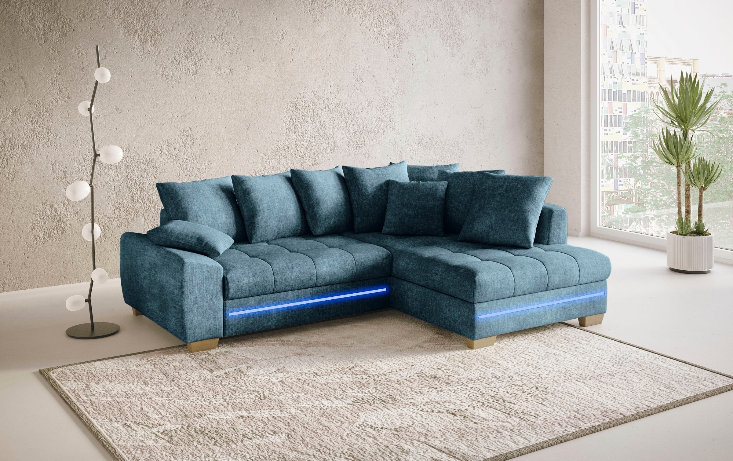 Mr. Couch Ecksofa »Nikita II, L-Form«, mit RGB-LED Beleuchtung, wahlweise mit Bett, Bettkasten, Kaltschaum