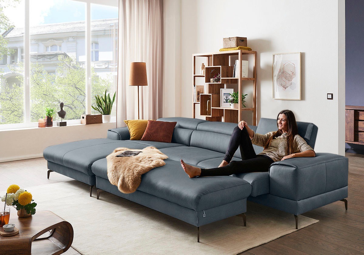 W.SCHILLIG Ecksofa »piedroo, Designsofa mit tollem Sitzkomfort, bequem und elegant, L-Form«, Kopfteilverstellung, wahlweise mit Sitztiefenverstellung, Breite 343cm