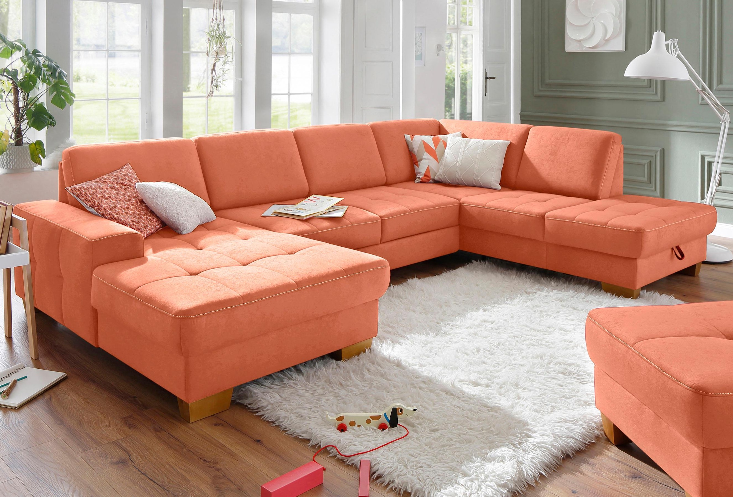 OTTO home Wohnlandschaft "Puccini U-Form" mit Federkern, Sitztiefenverstellung, Kontrastnaht