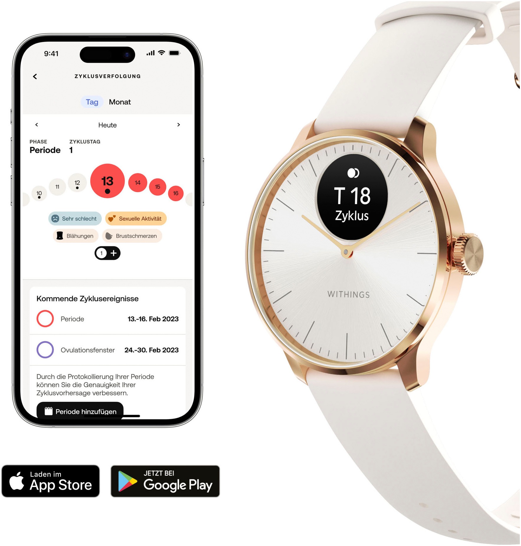 Withings Withings Smartwatch "ScanWatch Light 37mm RoseGold, Akku bis 35 Tage, 50 M Wasserdicht"(/ 0,63 ″)