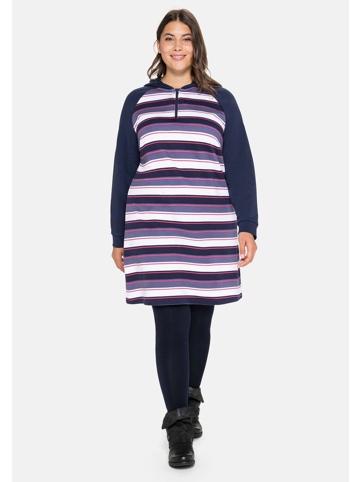 Sheego Sweatkleid »Große Größen«, mit Ringeln, Kapuze und Reißverschluss