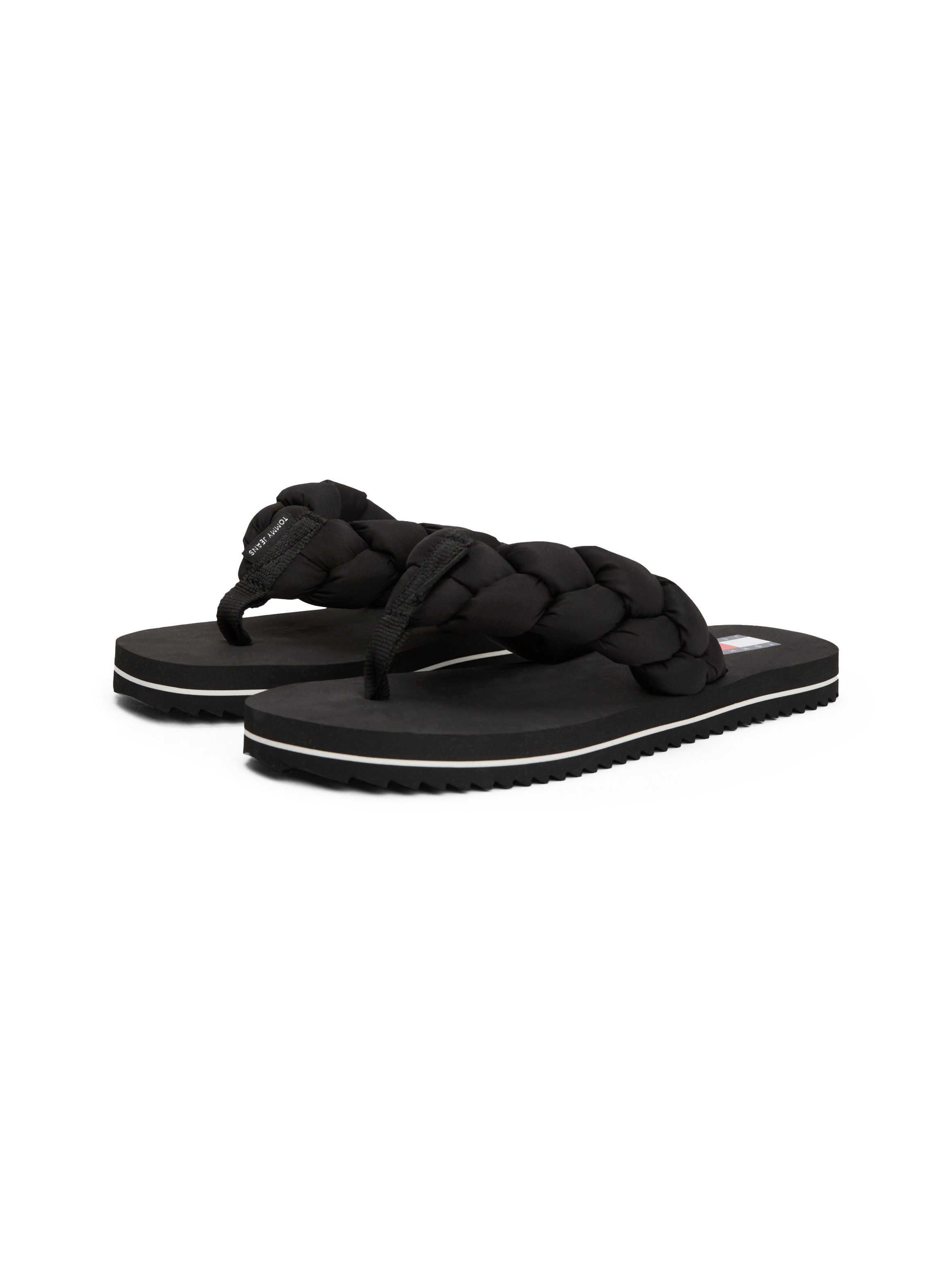Tommy Jeans Zehentrenner "BRAIDED THONG BEACH SANDAL", Dianette, Sommerschuh mit geflochtener, wattierter Bandage