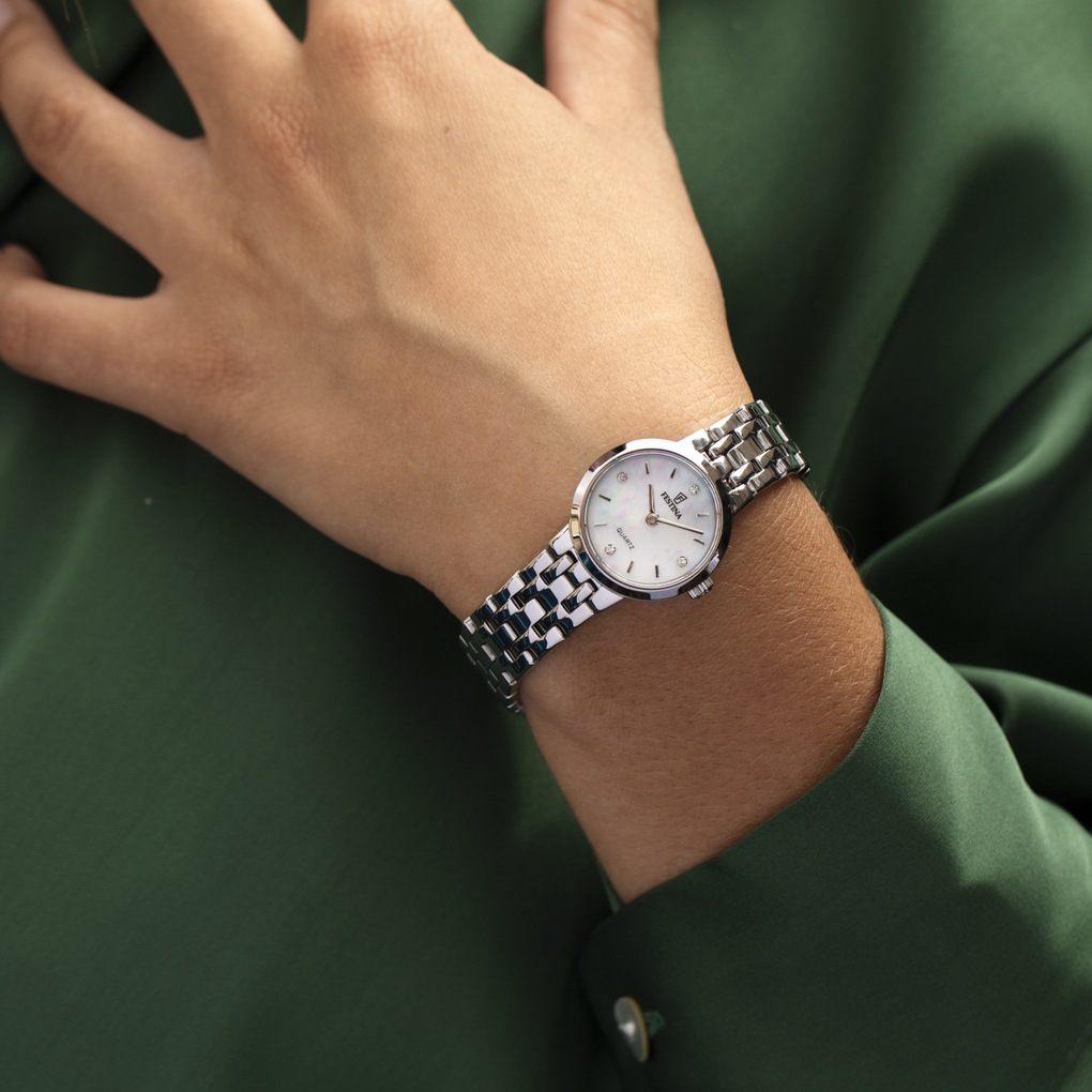 Festina Quarzuhr »Mademoiselle« Armbanduhr, Damenuhr, Edelstahlarmband, analog, Zirkonia (synth.)