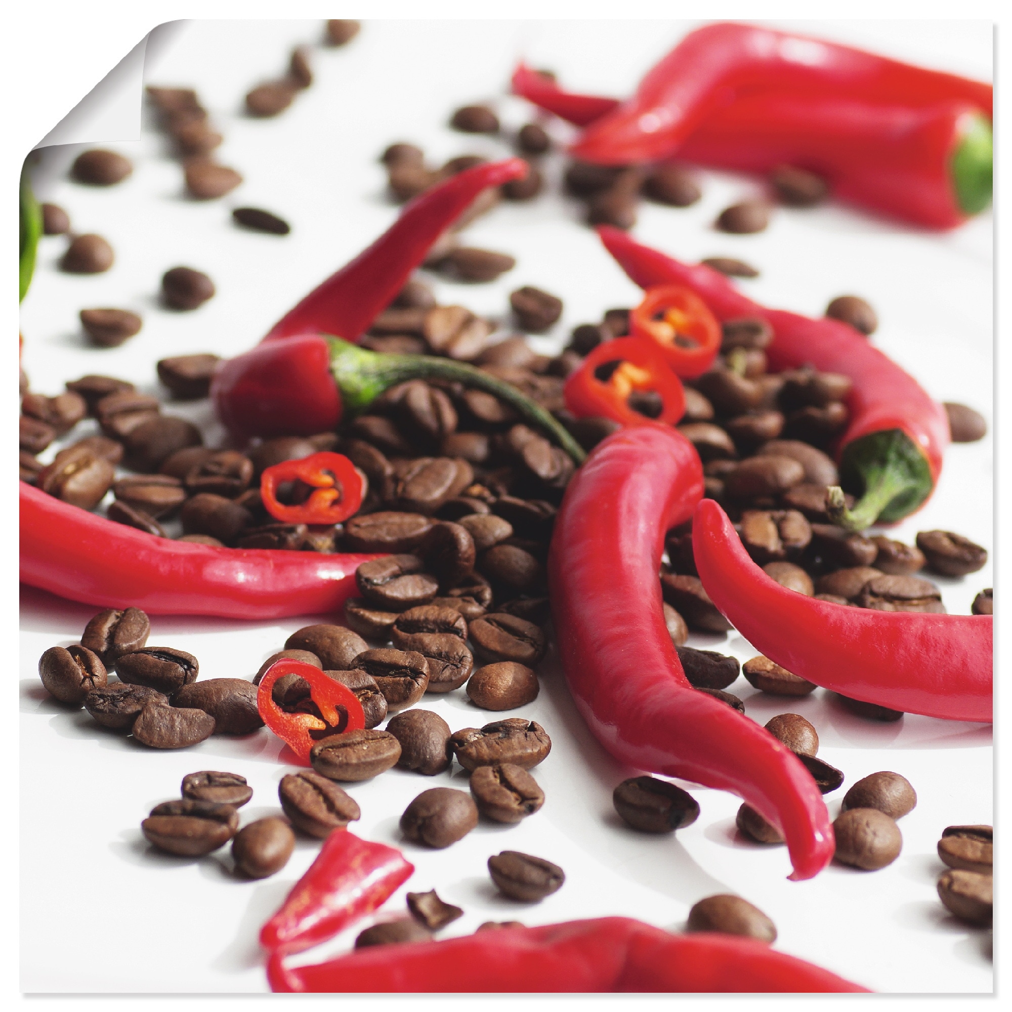 Artland Wandbild »Frische Chili auf Kaffee«, Lebensmittel, (1 St.), als  Leinwandbild, Wandaufkleber oder Poster in versch. Größen bestellen | BAUR