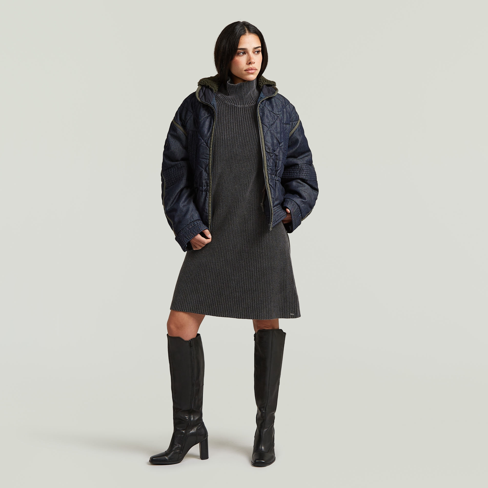 G-STAR Strickkleid »Washed Dress ls wmn« mit Stehkragen, Loose Fit