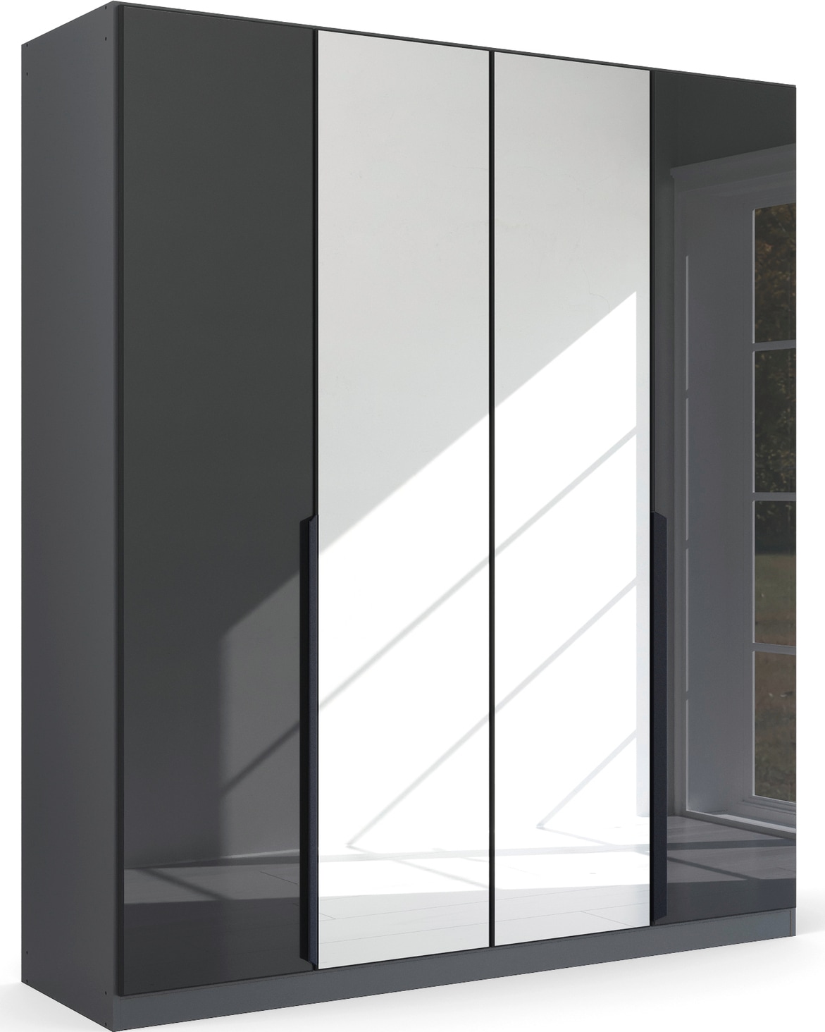 rauch Drehtürenschrank "Kleiderschrank Schrank Garderobe Ankleide MODERN BY QUADRA SPIN" Breiten: 181/226/271 cm, Höhe 210 cm, mit Spiegel und hochwertiger Glasfront, Stangengriff MADE IN GERMANY