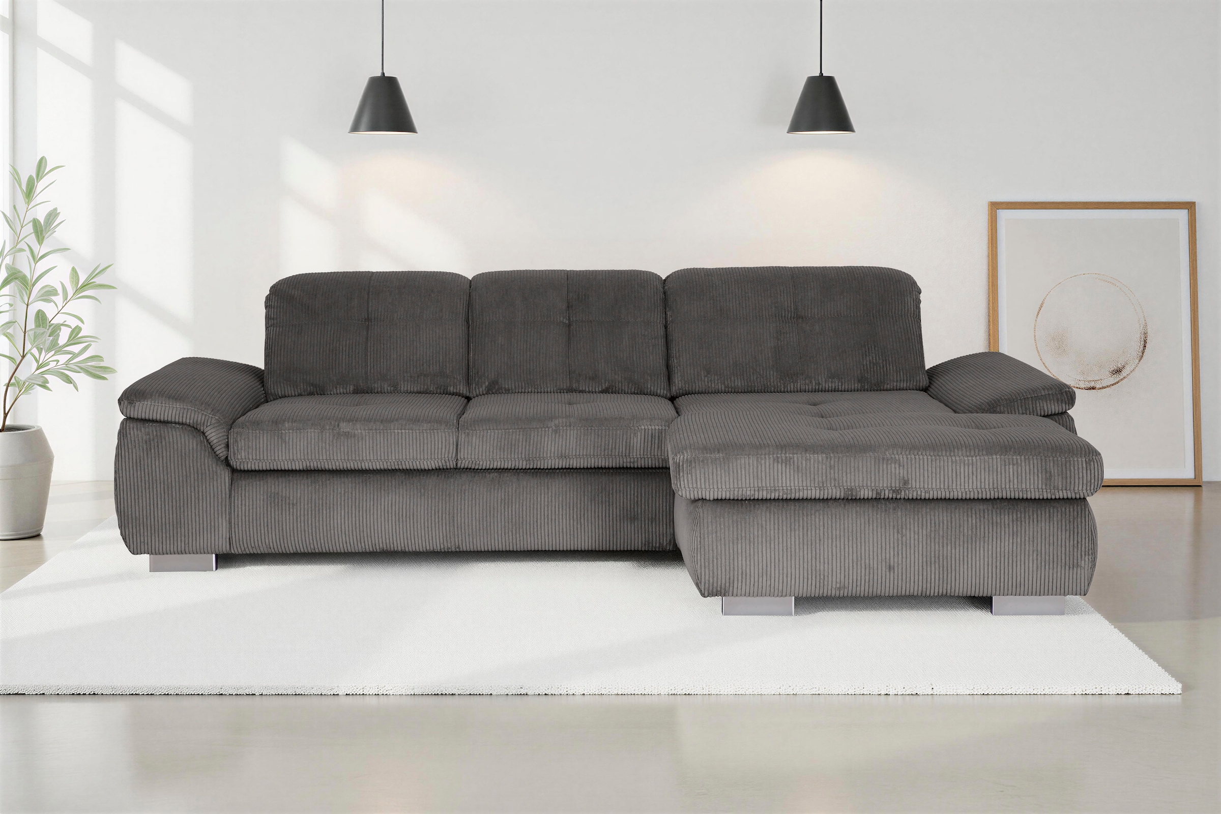 Die PlanBar Ecksofa "MP-IN16037 L-Form, Breite 289 cm, mit Federkern-Polsterung" mit Sitztiefenverstellung & Zierkissen