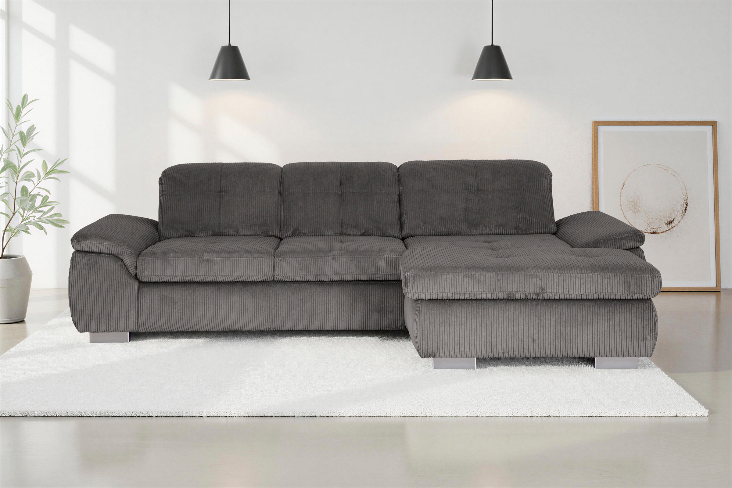 Die PlanBar Ecksofa "MP-IN16037 L-Form, Breite 289 cm, mit Kaltschaum-Polsterung" mit Sitztiefenverstellung & Zierkissen