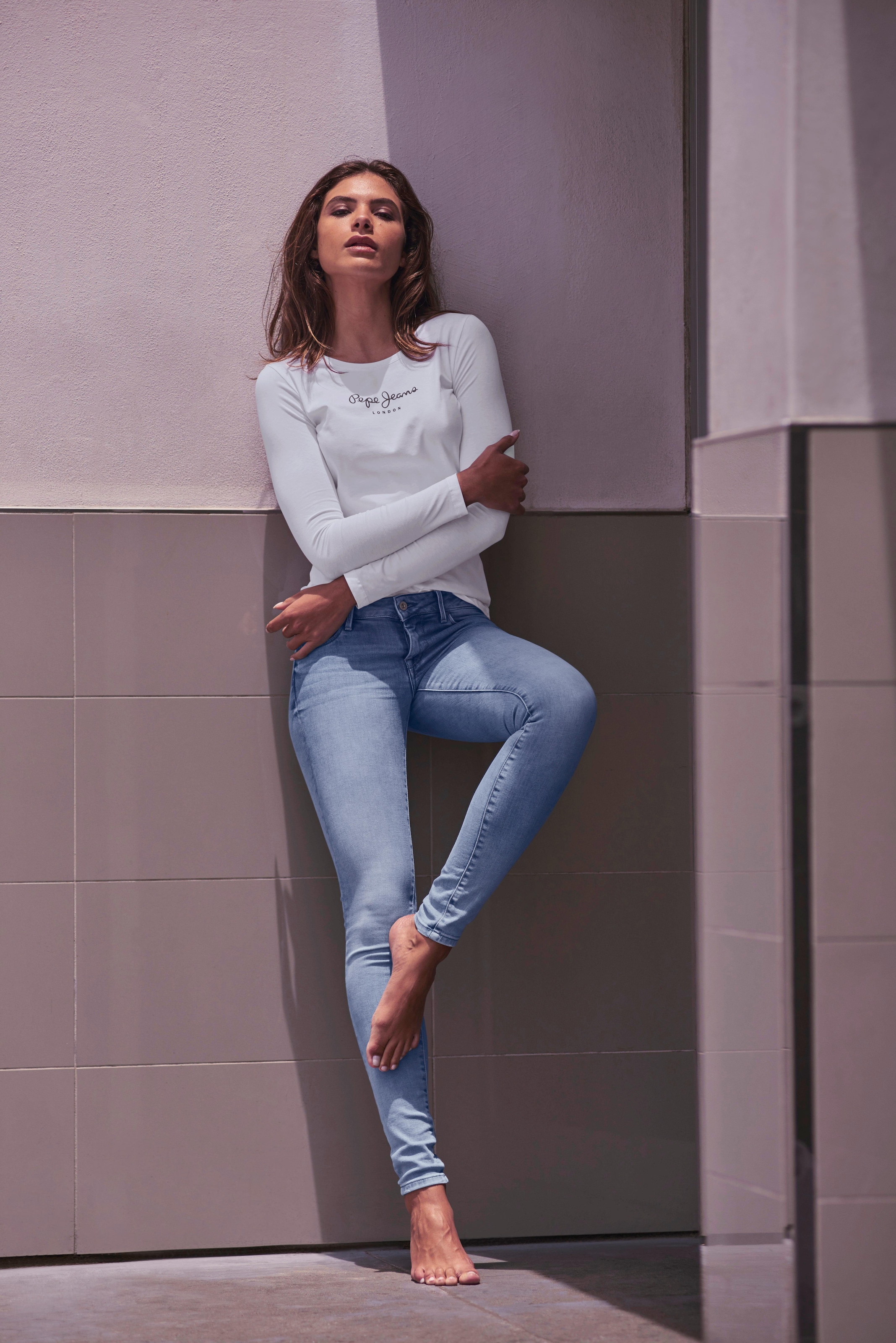Langarmshirt kaufen Jeans L/S«, Logo-Print mit online VIRGINA Pepe | BAUR »NEW