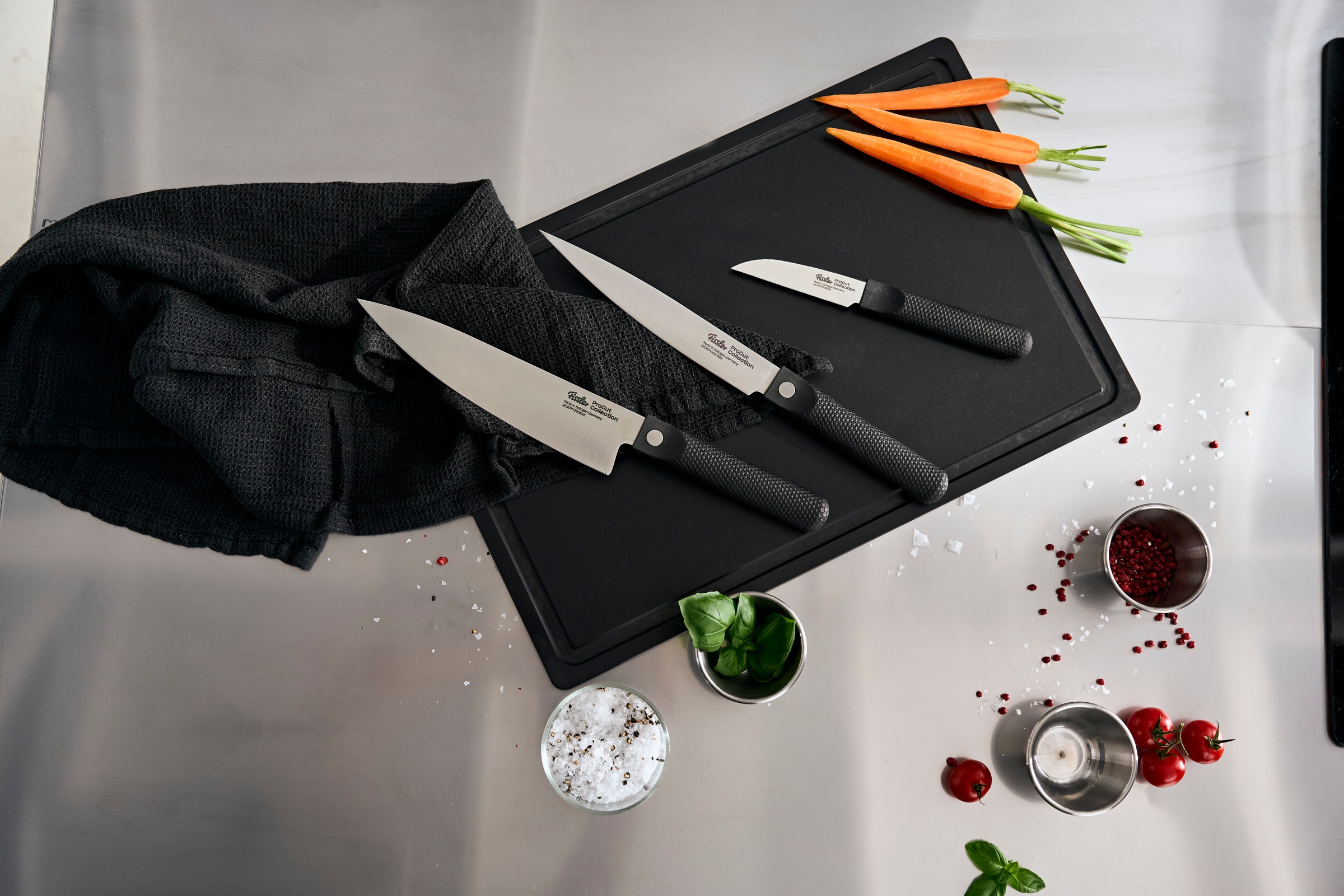Fissler Messer-Set »ProcCut Collection«, (Set, 3 tlg., 3-teilig-Universalmesser-Fleischmesser-Kochmesser), Made in Germany, handgeschliffen, 12C27M Spezialmesserstahl