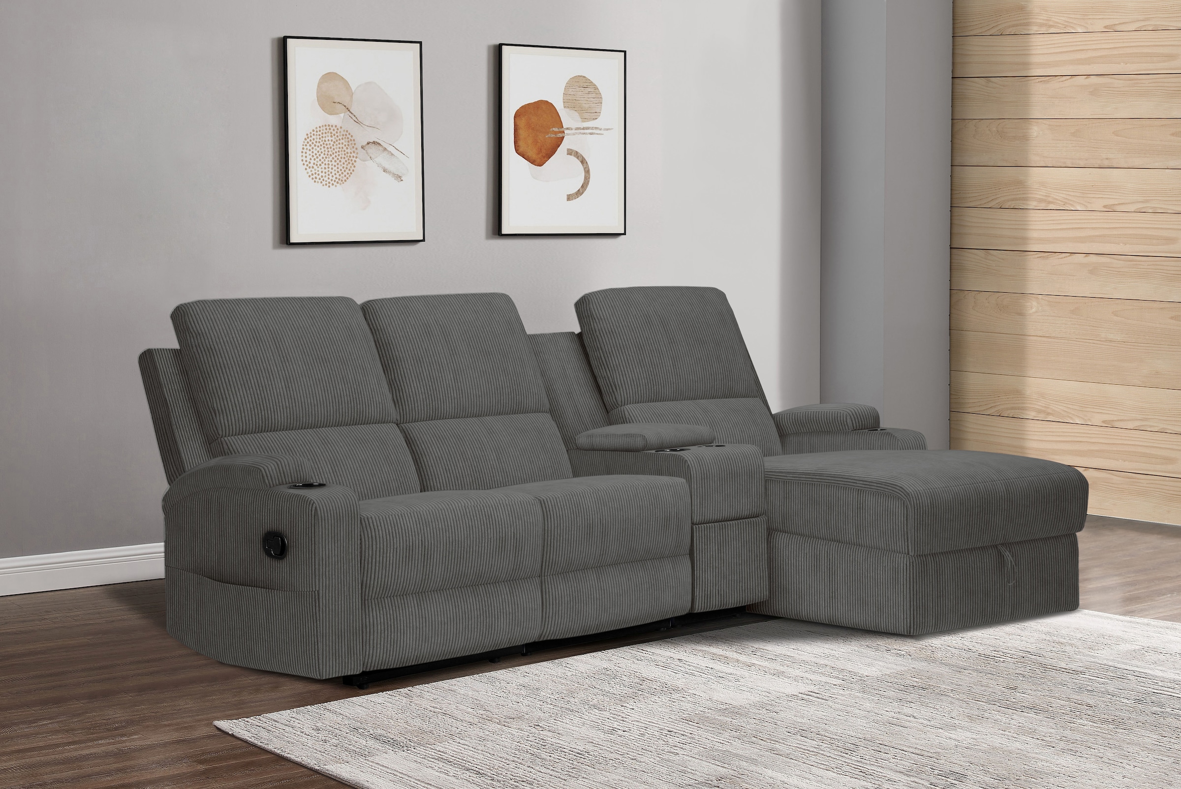 OTTO home Ecksofa »NAPORI Multimediasofa, 3er Kinosessel XXL, L-Form, Cord« Kinosofa mit Relaxfunktion, Getränkehalter, Staufach und Staukasten