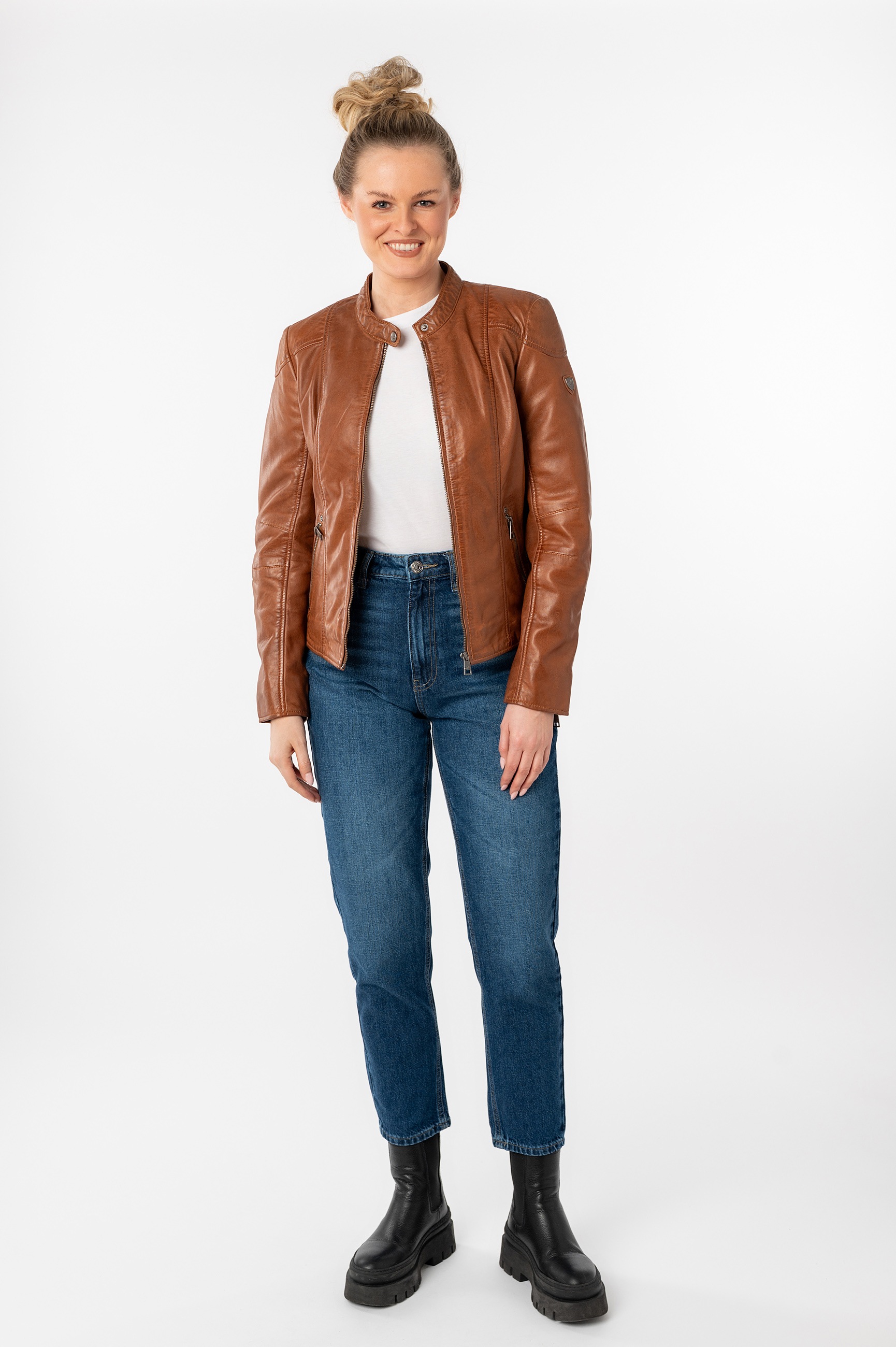 Mauritius Lederjacke »MWKeili«, mit Stehkragen & Drucker