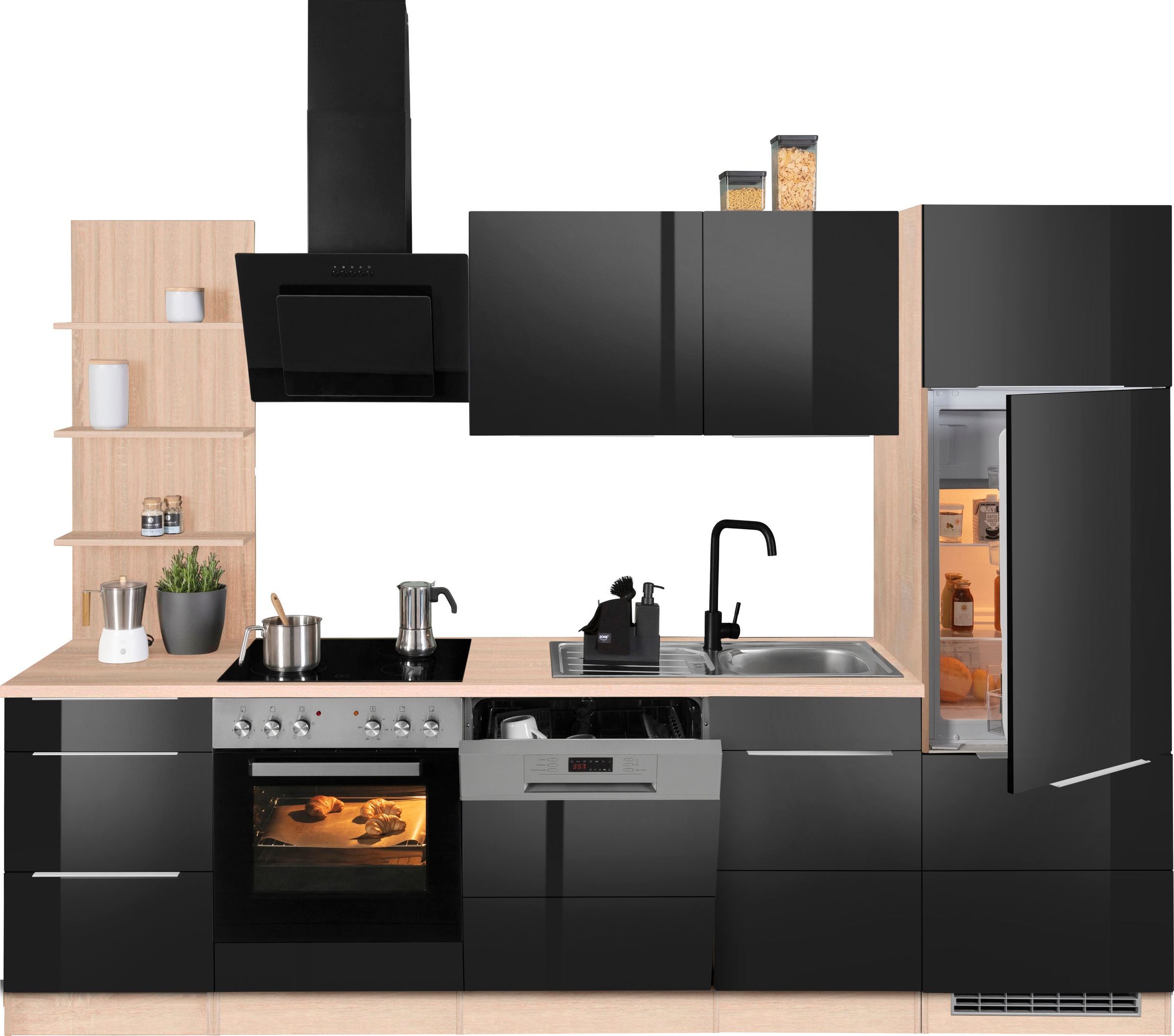 KOCHSTATION Küchenzeile »KS-Brindisi«, Breite 280 cm, wahlweise mit E-Geräten, mit MDF-Fronten und Regal