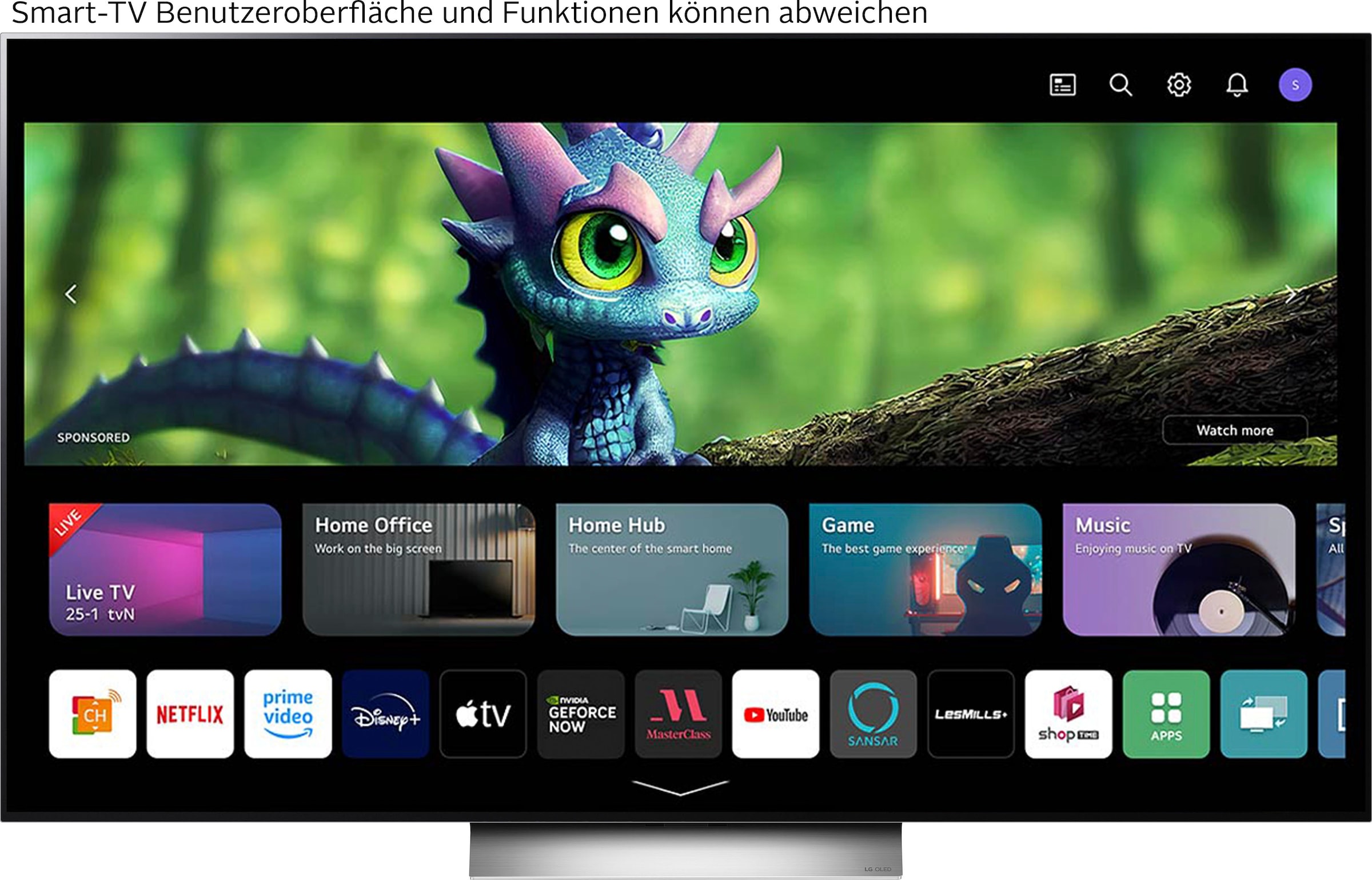 LG OLED-Fernseher, 164 cm/65 Zoll, 4K Ultra HD, Smart-TV, OLED evo, bis zu 120Hz, α9 Gen5 4K AI-Prozessor, Twin Triple Tuner