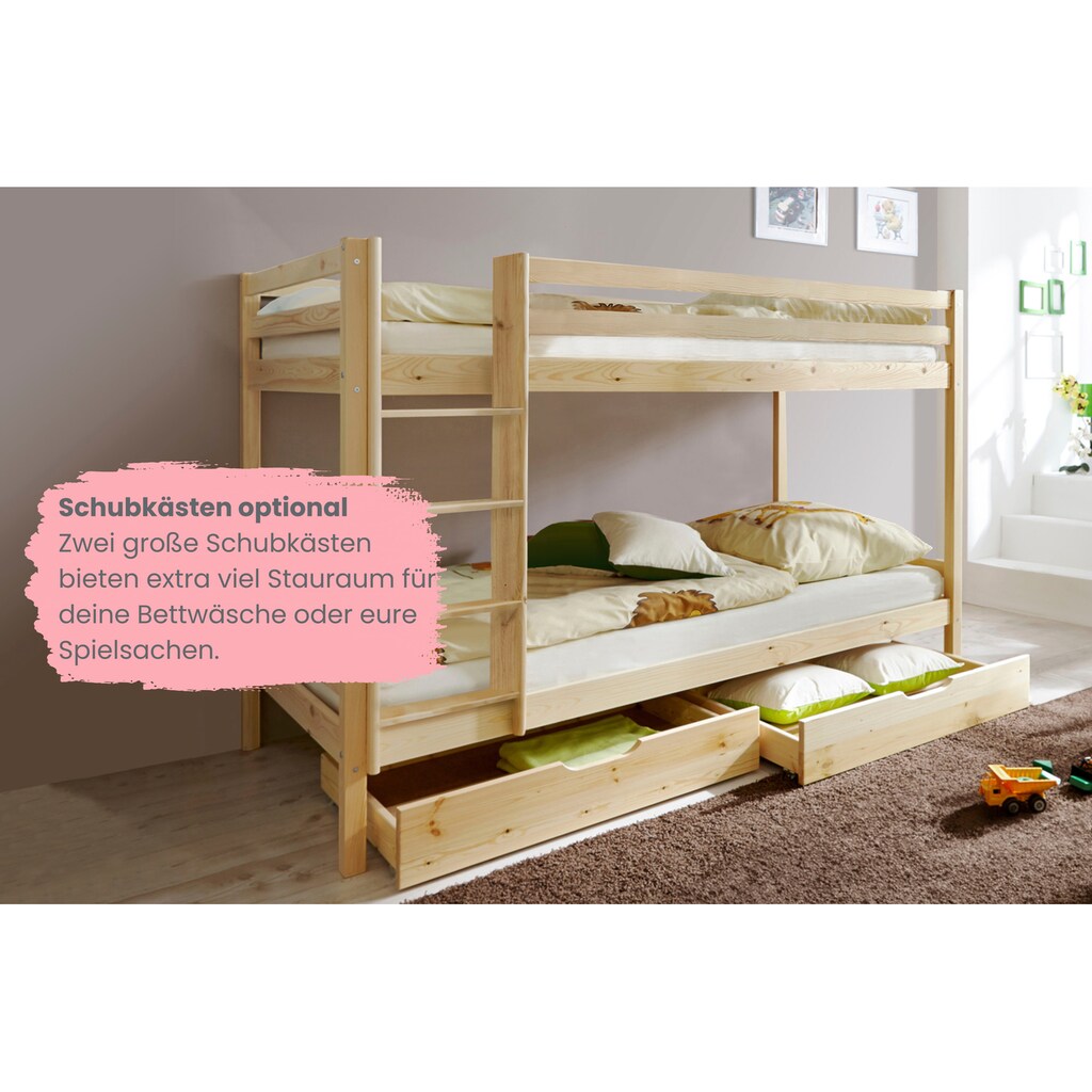 Ticaa Kinder-Etagenbett »René, FSC® zertifiziertes Massivholz, mit Trittleiter + Rundum-Absturzschutz, in natur und weiß lieferbar