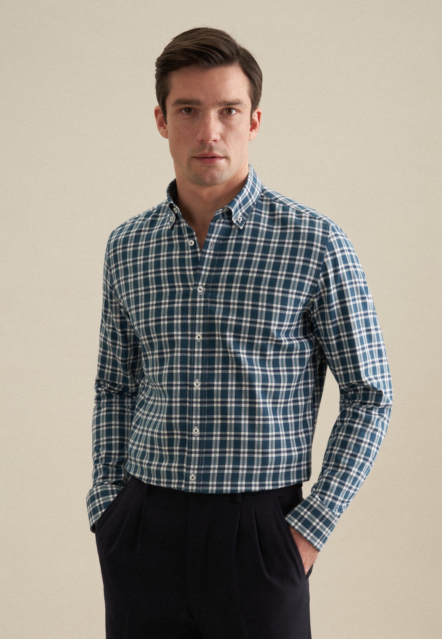 seidensticker Flanellhemd "Shaped", Shaped Langarm Button-Down-Kragen Karo