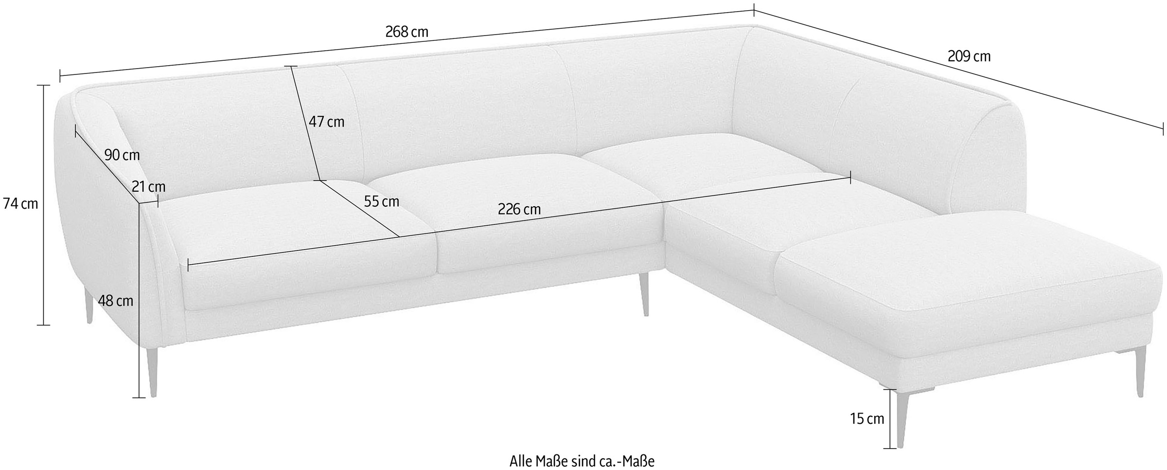 FLEXLUX Ecksofa »Belle Designsofa, L-Form, B/T 268/209 cm«, Skandinavisches Design, In hochwertiger Verarbeitung