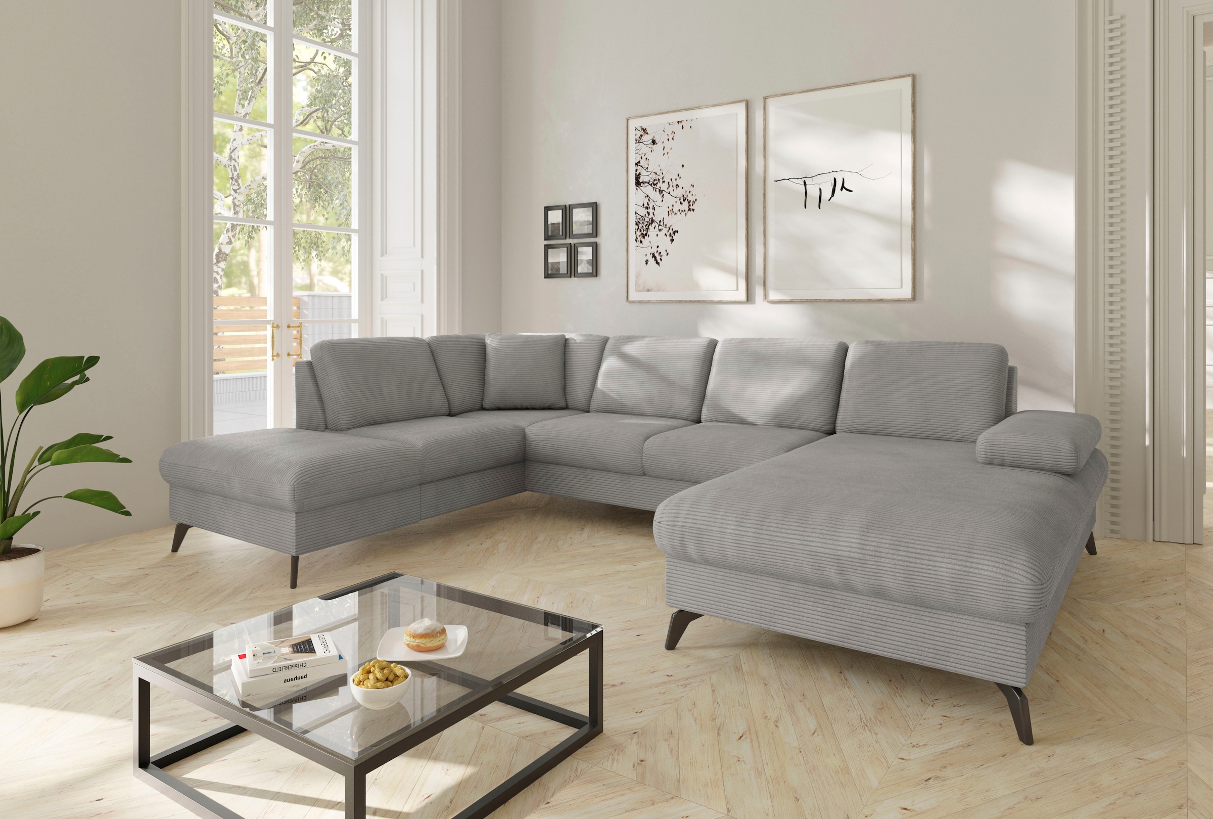 sit&more Wohnlandschaft "Morris Jubi U-Form, B: 300 cm, Armteilverstellung" optional mit Bettfunktion, 1 Zierkissen, komfortable Sitzhöhe 44 cm