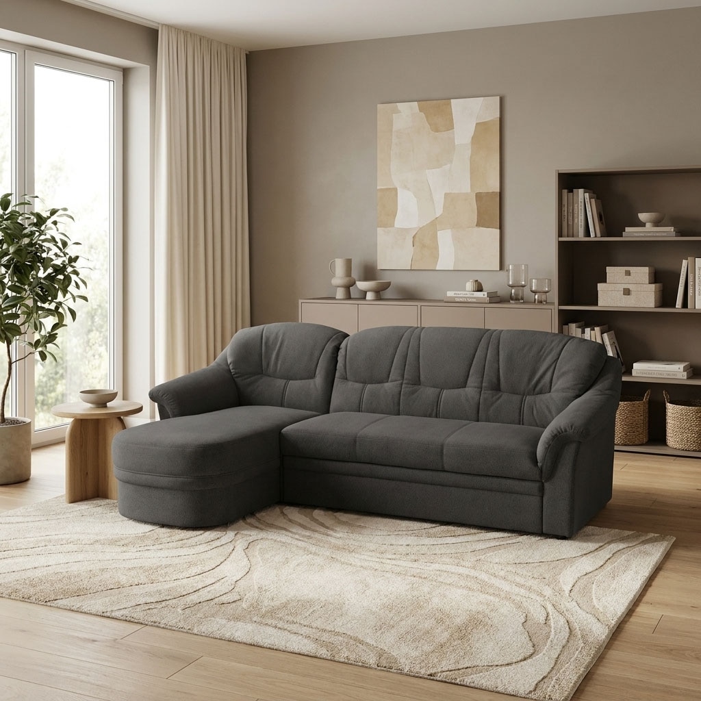OTTO home Ecksofa »Nyborg 234 x 142 cm, stabil, komfortabel, formschön mit Steppungen« L-Form, aus pflegeleichtem, weichen Microfaser Bezug