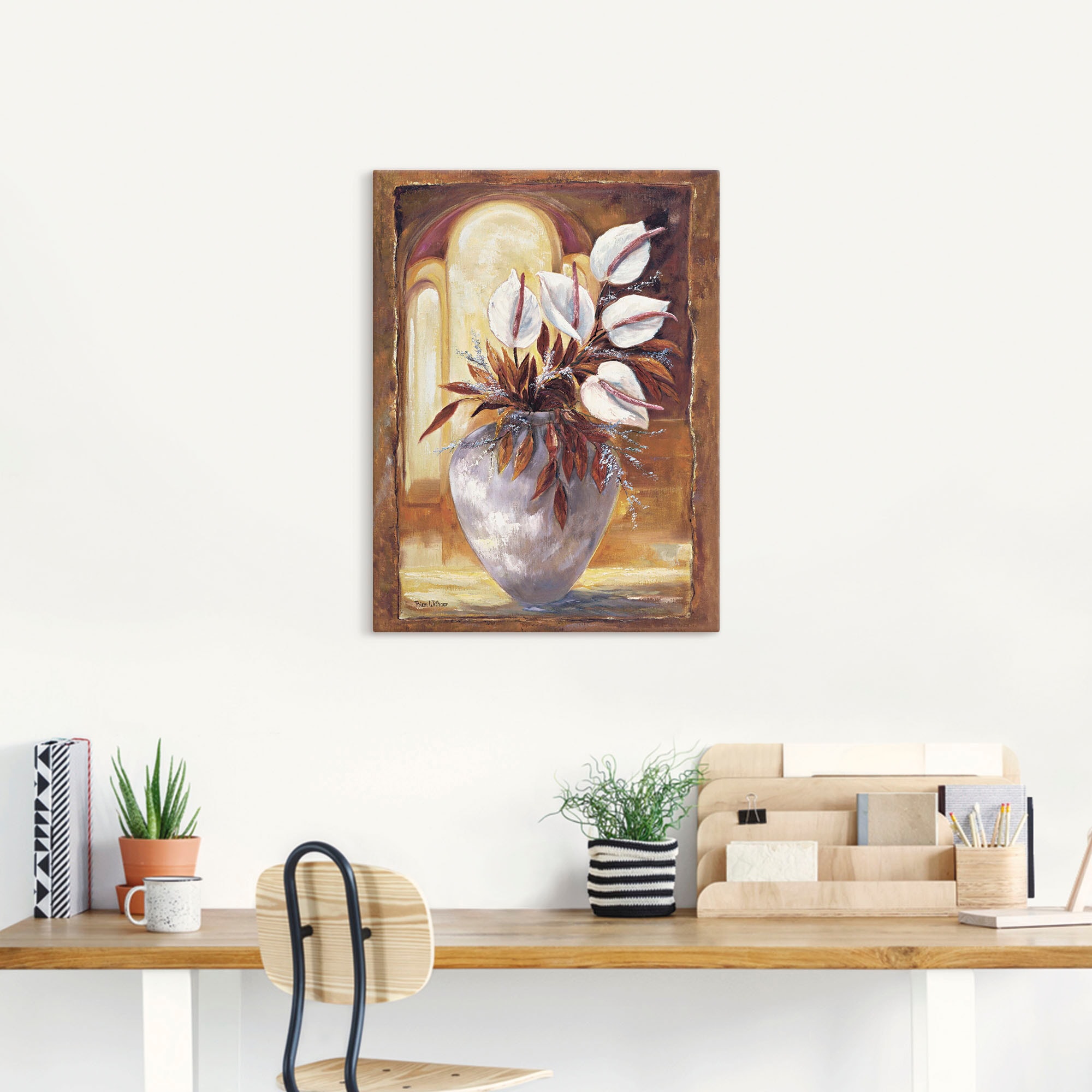 Artland Wandbild »Weiße Blumen in Vase I«, Blumen, (1 St.), als Leinwandbild, Wandaufkleber oder Poster in versch. Größen