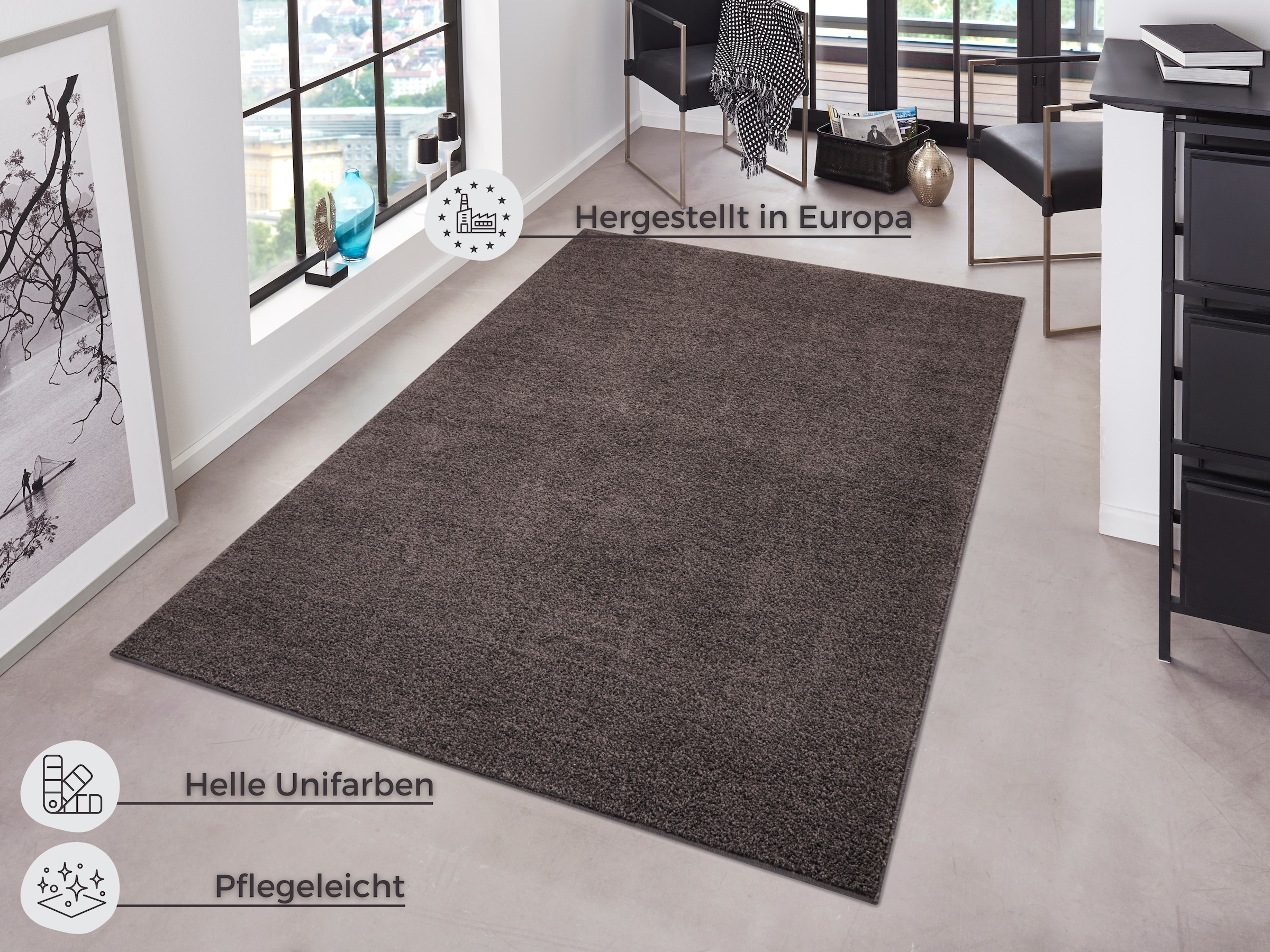 HANSE Home Teppich »Pure 100 Kurzflor«, rechteckig, 13 mm Höhe, Kurzflor, Unifarben, Läufer, Modern, Wohnzimmer, Kinderzimmer, Flur