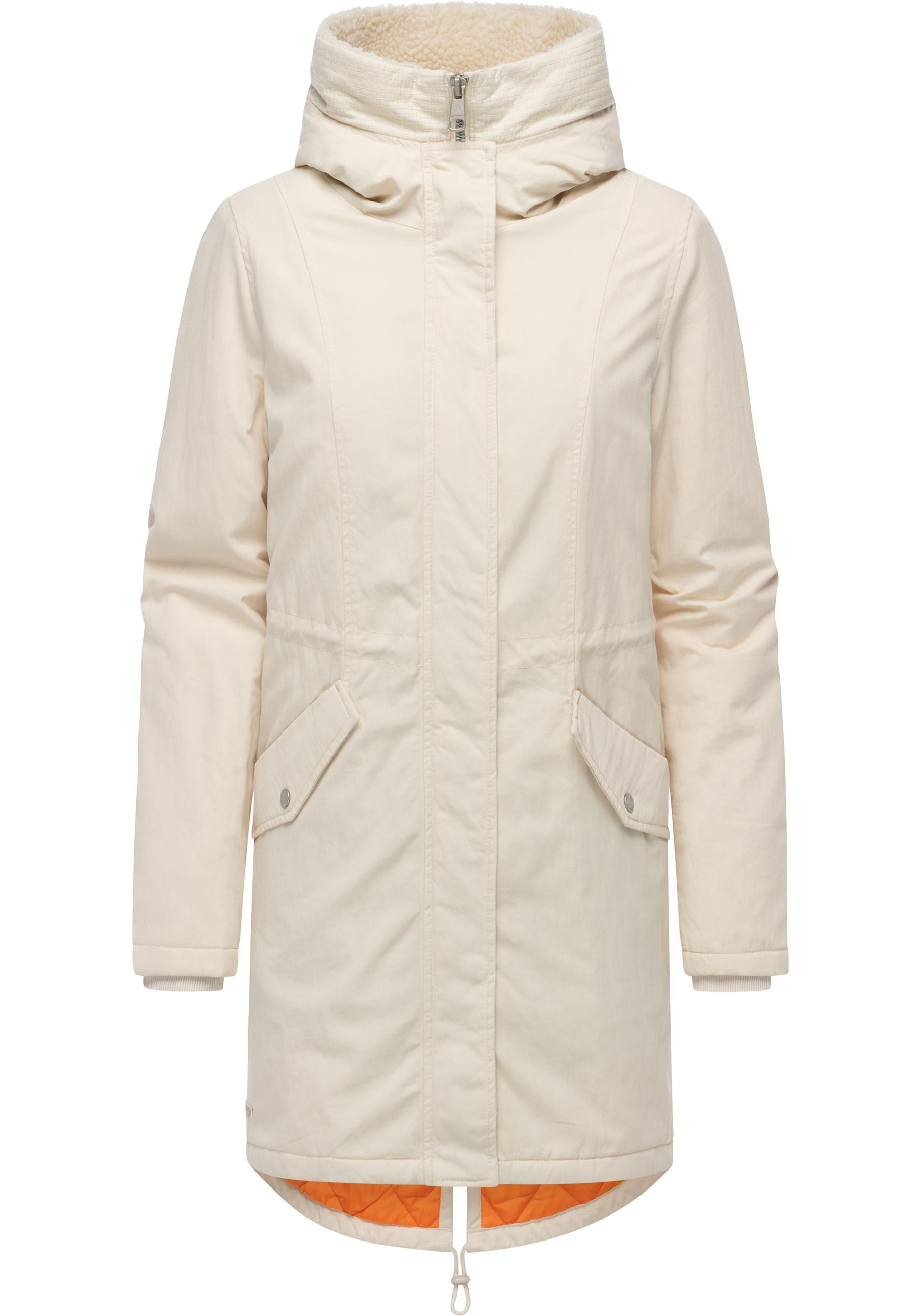 Kurzmantel RAGWEAR "Coogle YOUMODO", Damen, Gr. XXXL(46), ecru, Obermaterial: 68% Baumwolle, 32% Nylon; Innenfutter: 100% Polyester; Wattierung: 100% Polyester, gerade ca. Mitte Oberschenkel, hoch geschlossener Ausschnitt, Ärmel ohne Ärmelschlitz Rippbünd