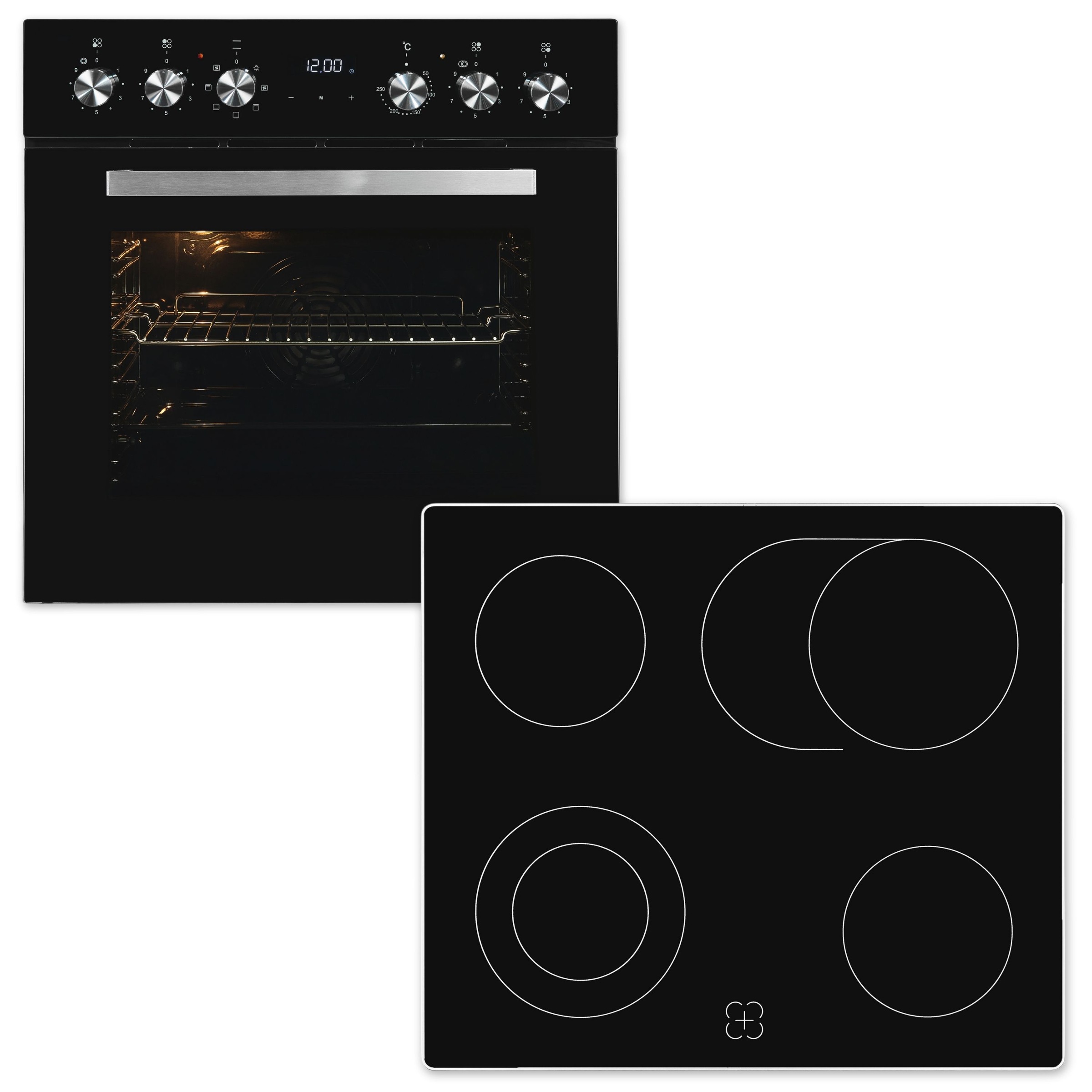 EXQUISIT Elektro-Herd-Set "EHE157-UBZ-020", schwarz, Herdsets, Umluftherd für Backen&Grille, Kochfeld mit Bräterzone für's Schmoren
