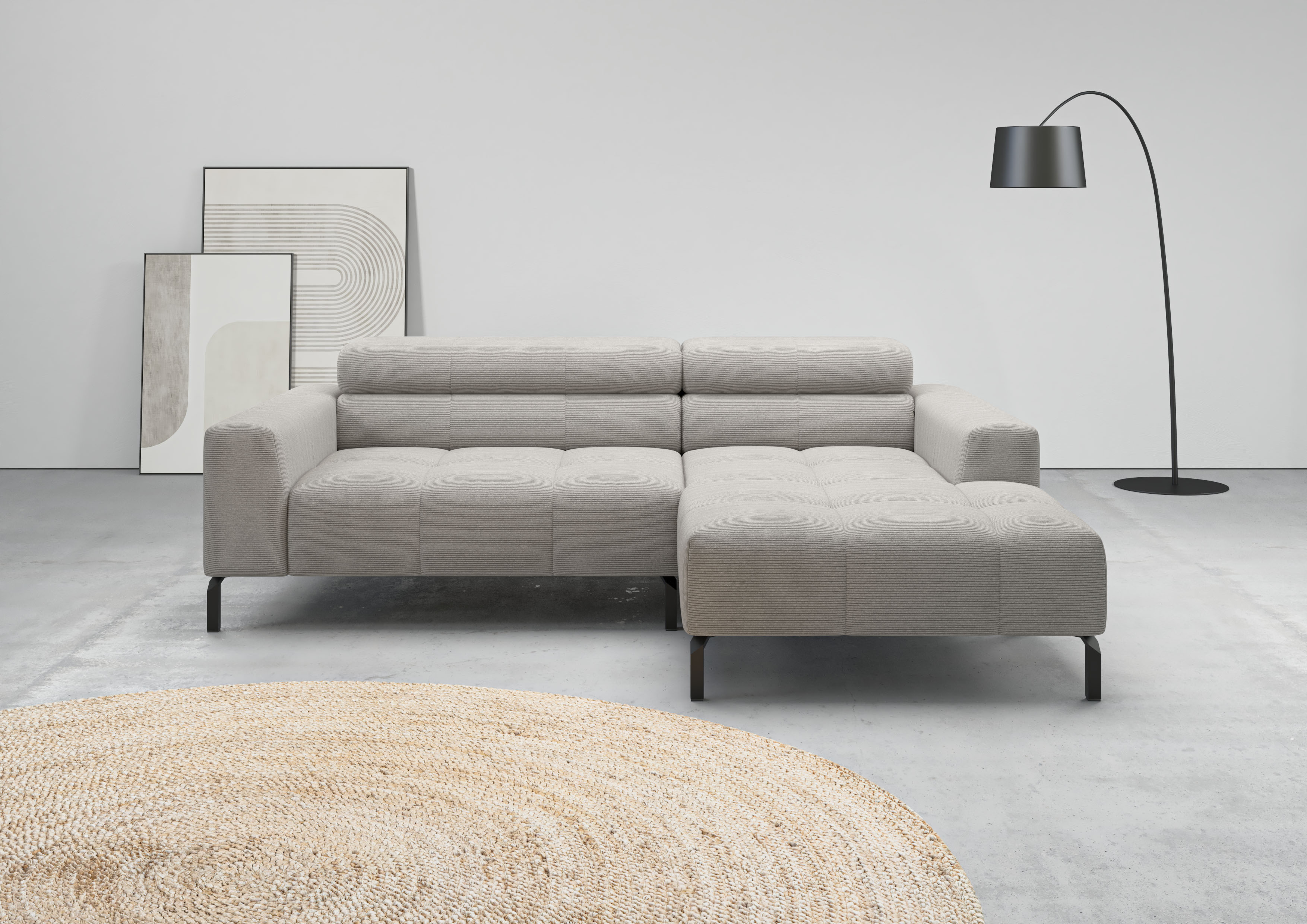 Home affaire Ecksofa "Claya, 223 cm breit, L-Form, Kopfteilverstellung" Moderne Steppung, weicher Polsteraufbau & saugroboterfreundliche Höhe