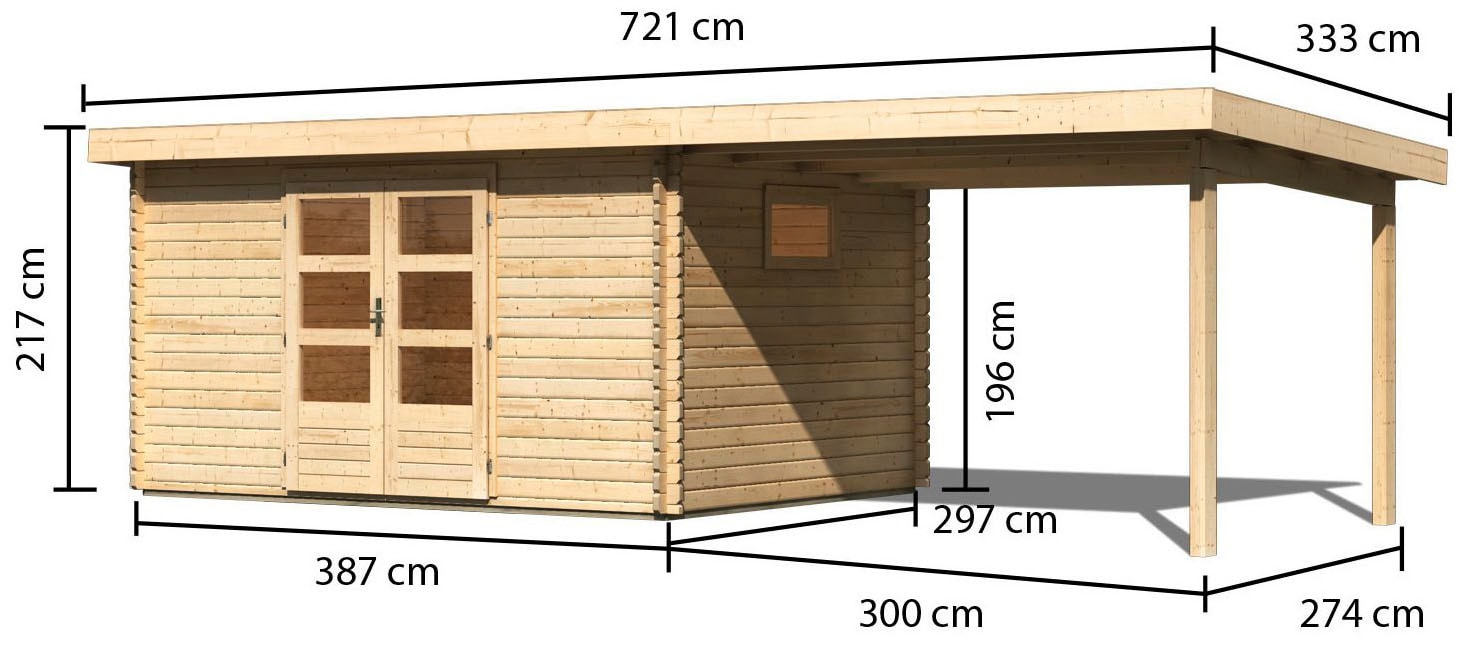 Karibu Gartenhaus »"Tange 5" SET naturbelassen mit Schleppdach 300 cm Breite«, aus hochwertiger nordischer Fichte
