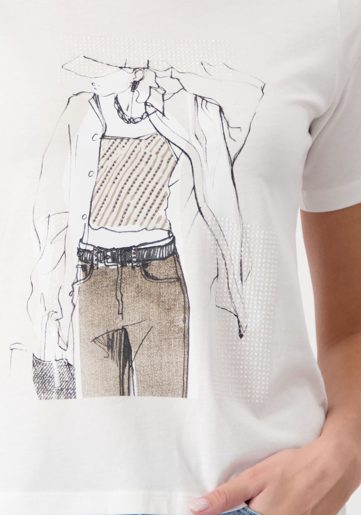 Monari Rundhalsshirt, mit Frontprint und Glitzernieten