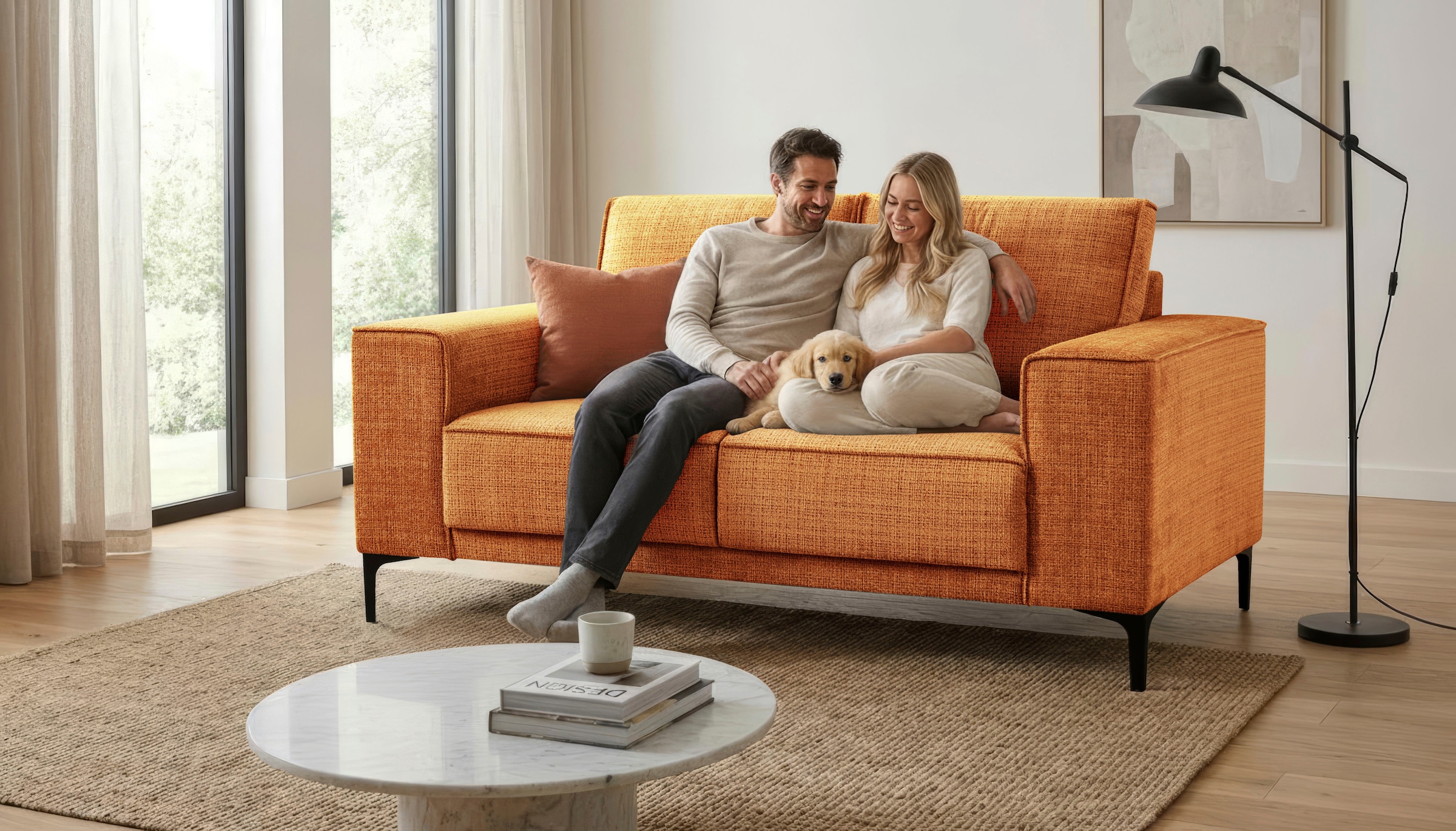 OTTO home 2-Sitzer "OLAND Chenille, Sofa, B: 164 cm, Skandi-Design" 164 cm, Wellenunterfederung, Skandi-Design, Metallfüße