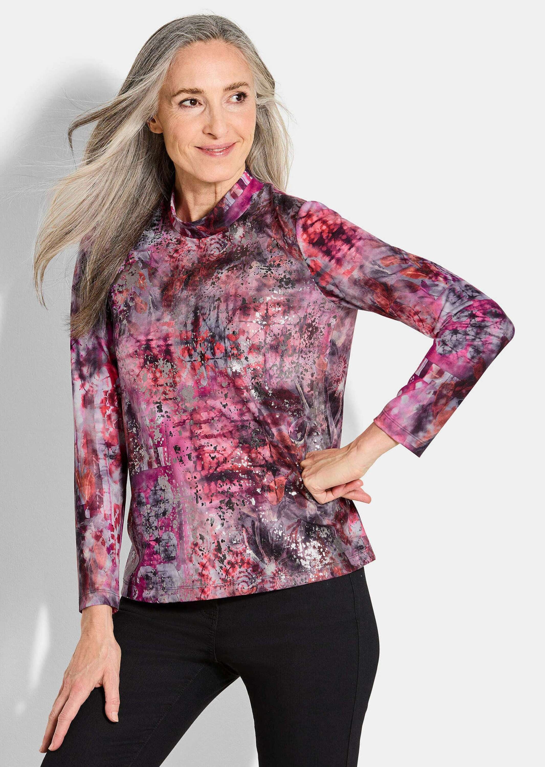 GOLDNER Kurzarmshirt »Kurzgröße Jersey-Shirt mit Glanzdetails«