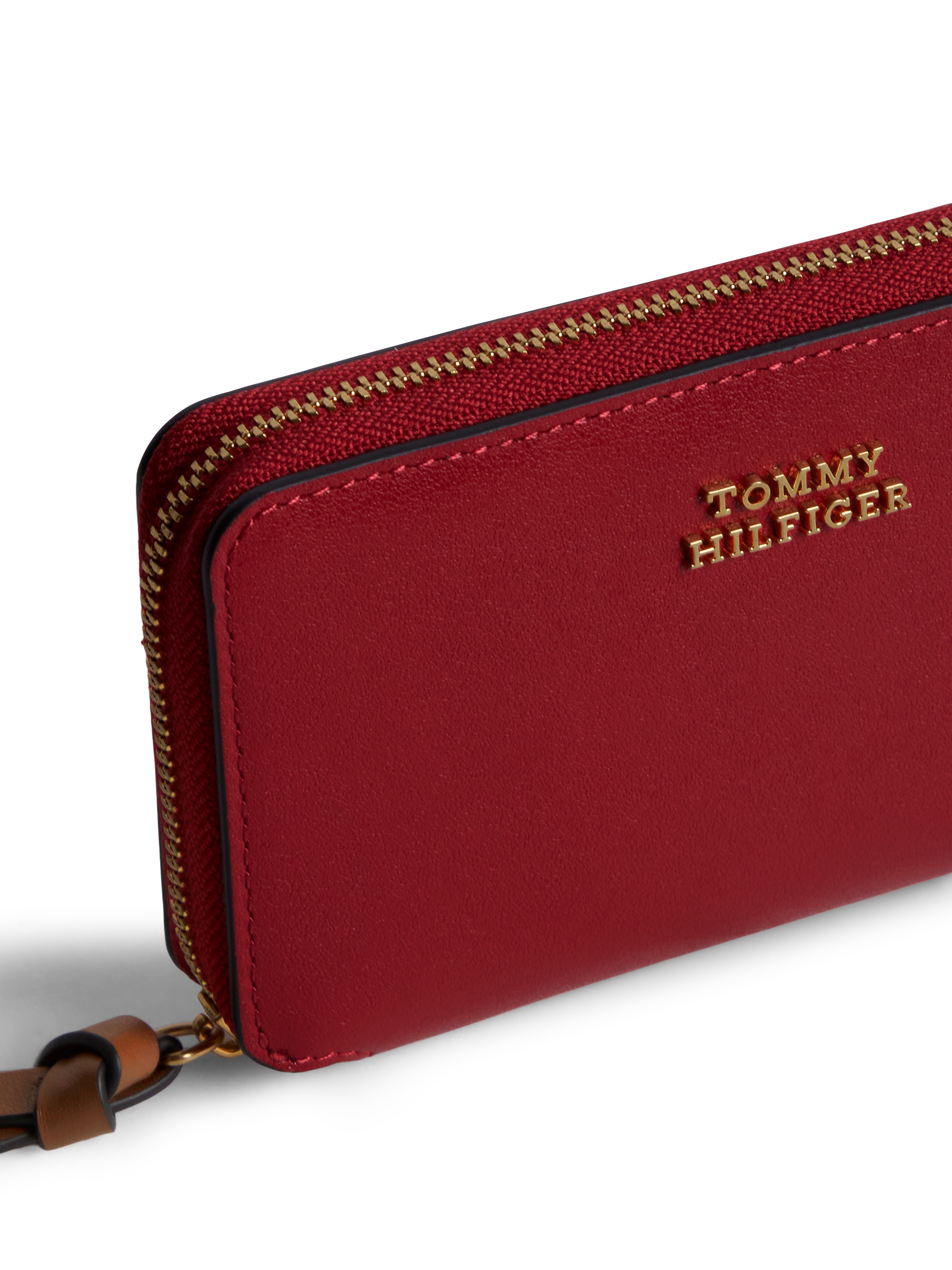 Tommy Hilfiger Geldbörse »TH LEATHER MED ZA WALLET« Damen Geldbeutel, Portemonnaie mit goldfarbenem Logoschriftzug