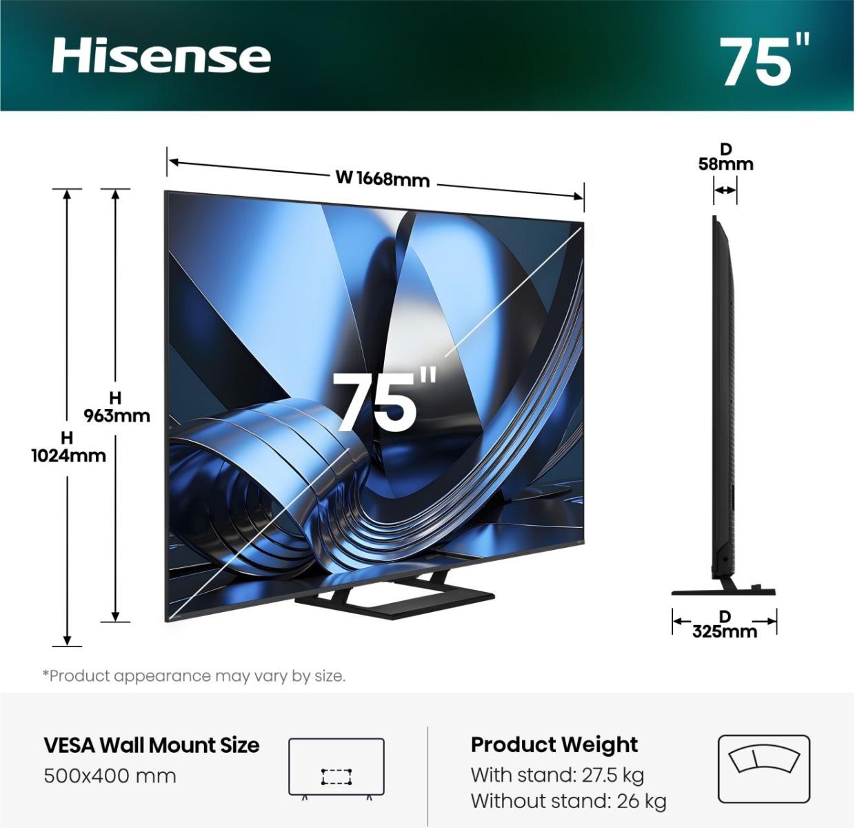 Hisense QLED-Fernseher »75U7DSE« 189 cm/75 ″ Smart-TV