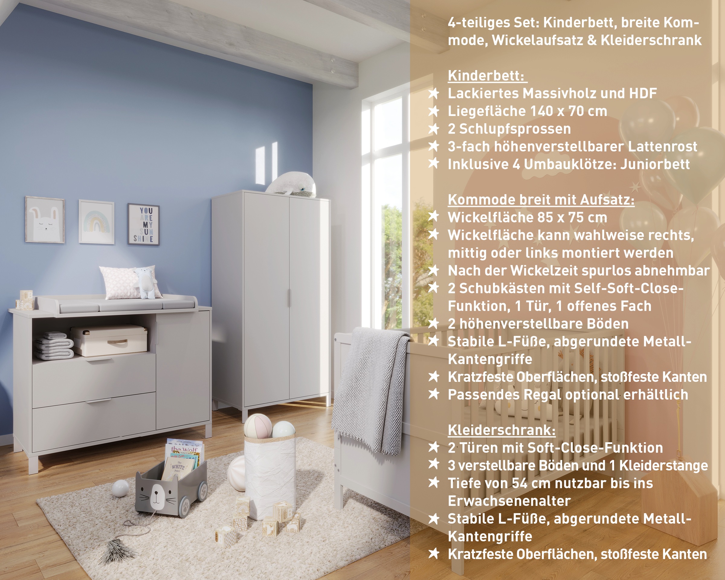 Babymöbel-Set GERMANIA "GW-Alkmaar", braun (kaschmir), B:379cm H:180cm T:77cm, Holz teilmassiv, Holzwerkstoff, Metall, Schlafzimmermöbel-Sets, mit mitwachsendem Kinderbett 2