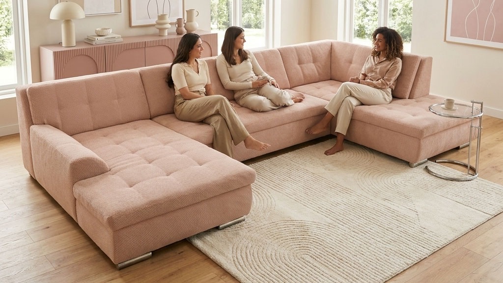 OTTO home Wohnlandschaft "Torrnby 360 x 201 cm, mit Steppungen, modern & stabil" mit Schlaffunktion, U-Form, aus Pet Friendly Bezug