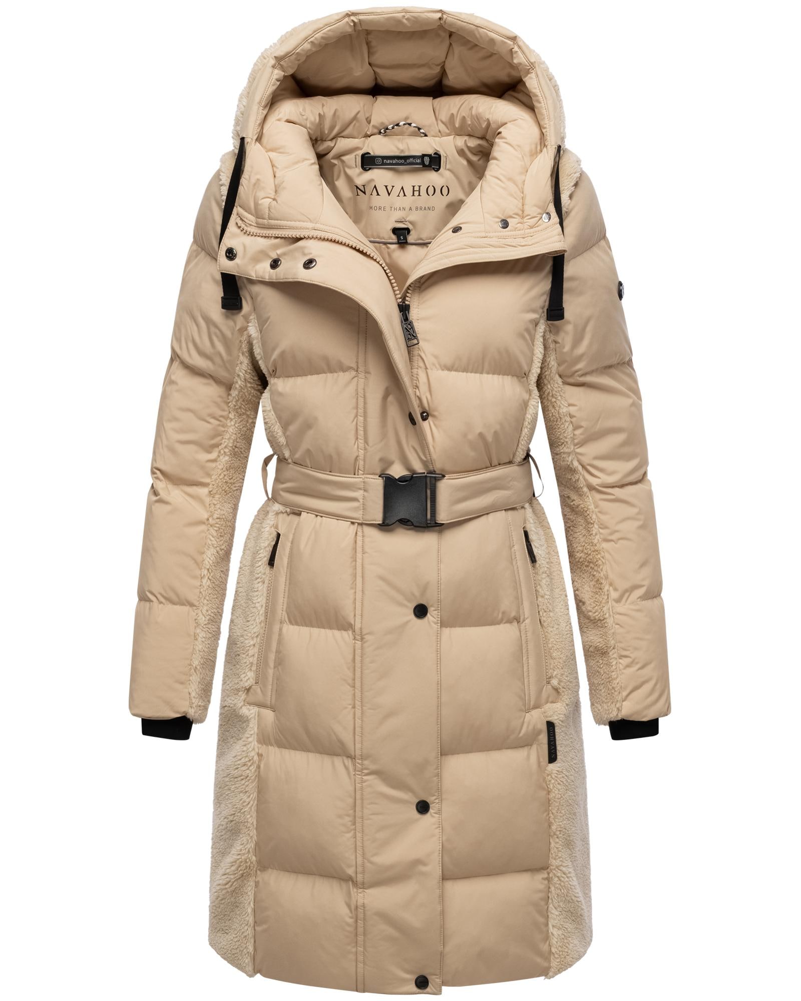 Navahoo Wintermantel »Funkelteddy 14«, warmer Mantel mit Teddyplüsch-Akzenten und Taillengürtel