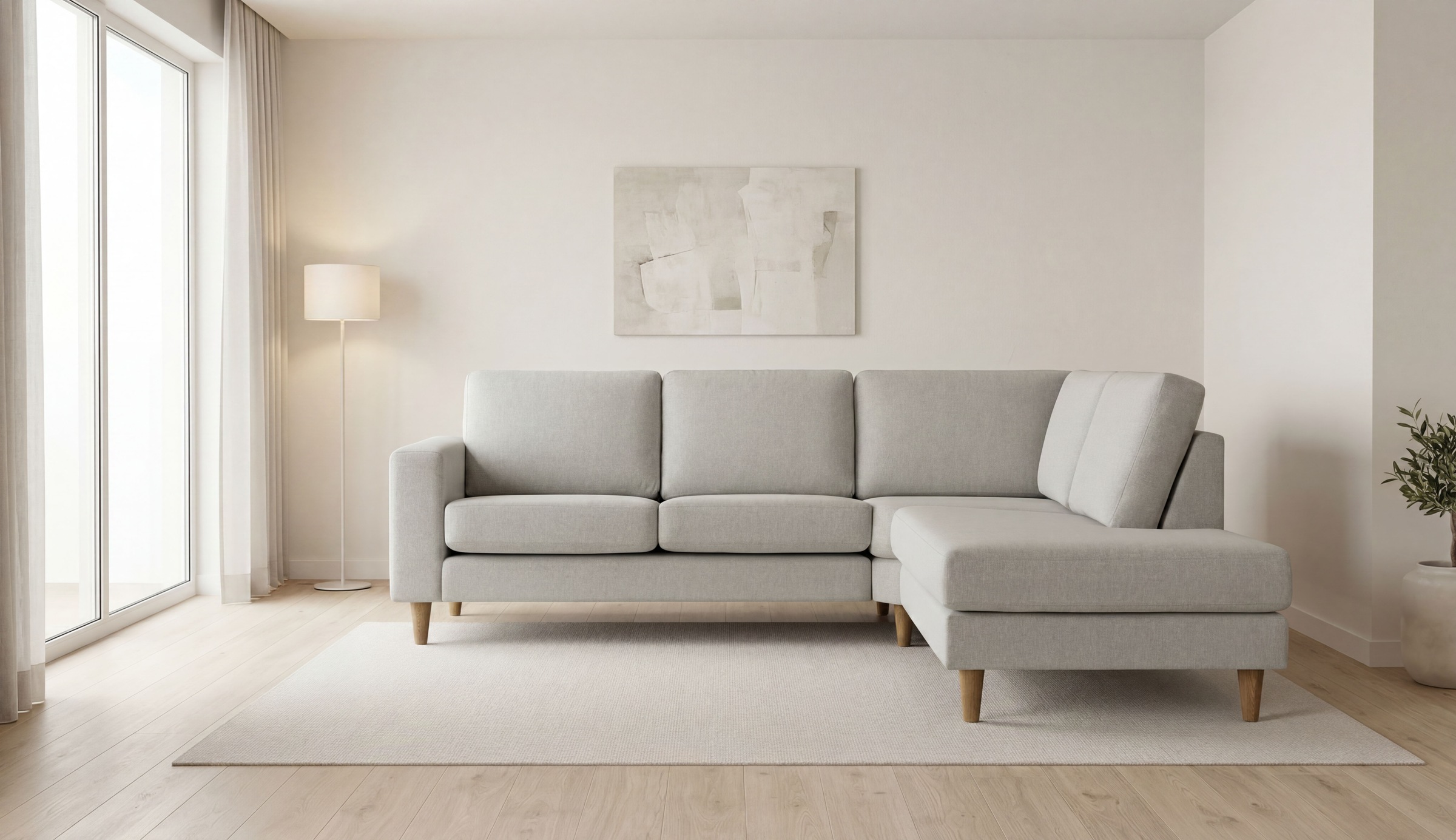 Ecksofa OTTO HOME, B:230cm H:87cm T:218cm, beige, 100% polyester, Wohnzimmer, Sofas, "Tvinno", im skandinavischen Stil, L-Form, mit Massivholzfüßen,
