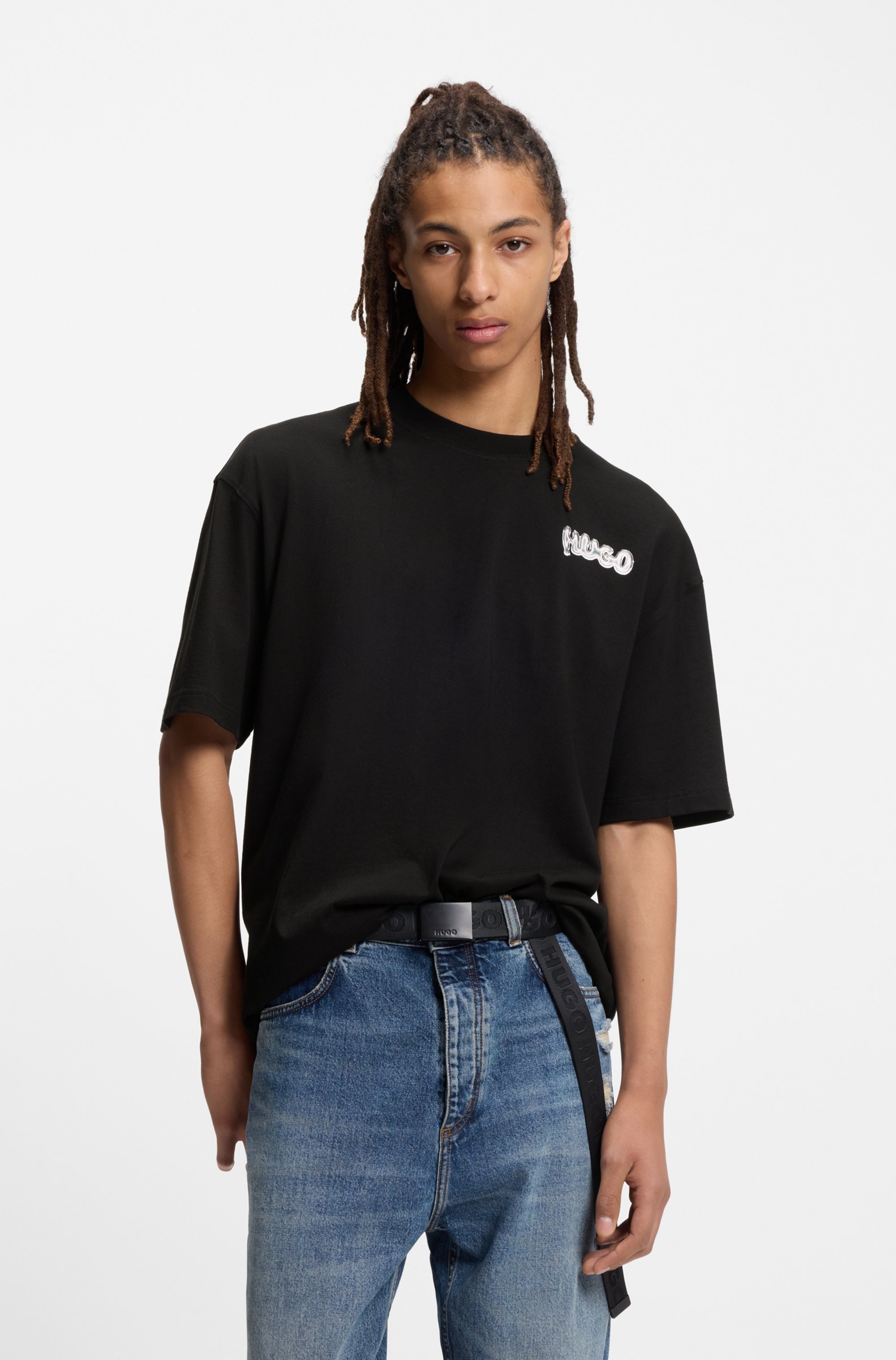 HUGO Blue T-Shirt "Nyrotee", Rundhalsausschnitt, loose fit, Logoprint günstig online kaufen